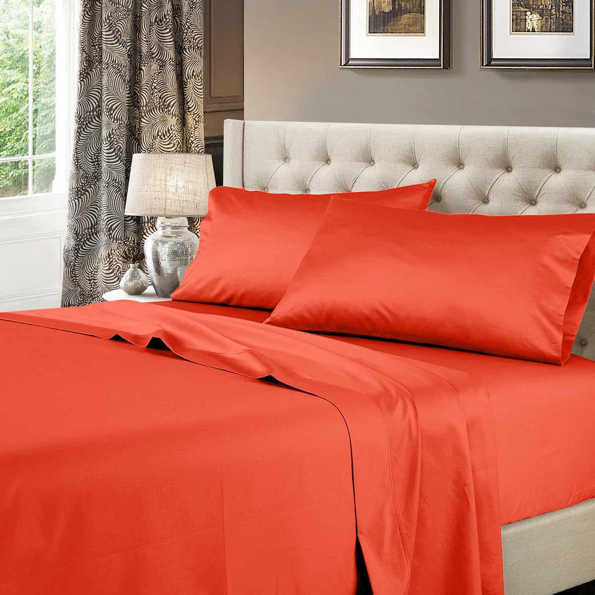 Royal Hotel Twin XL Sheets Set, 600 Thread Count Cotton, Coral - Product Imagery