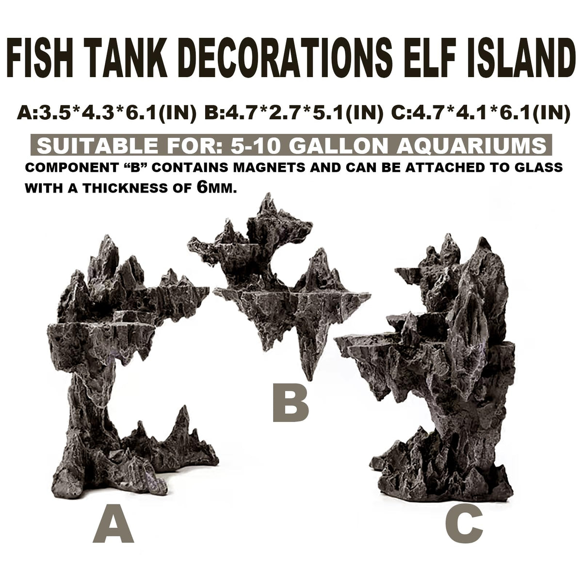 Aquarium Rock Decor 3 Piece Elf Island for 5 10 Gallon Tanks - Allcolor Official Imagery - 4