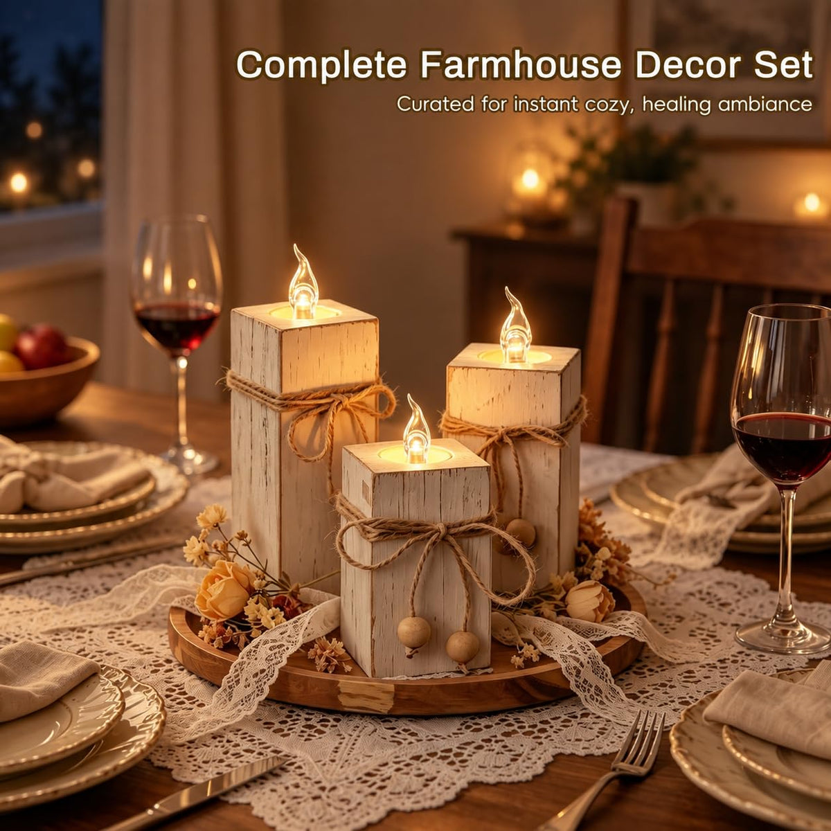 Farmhouse Candle Holder Decor 6pcs with Flameless LED - ZENLIV Official Imagery - 7