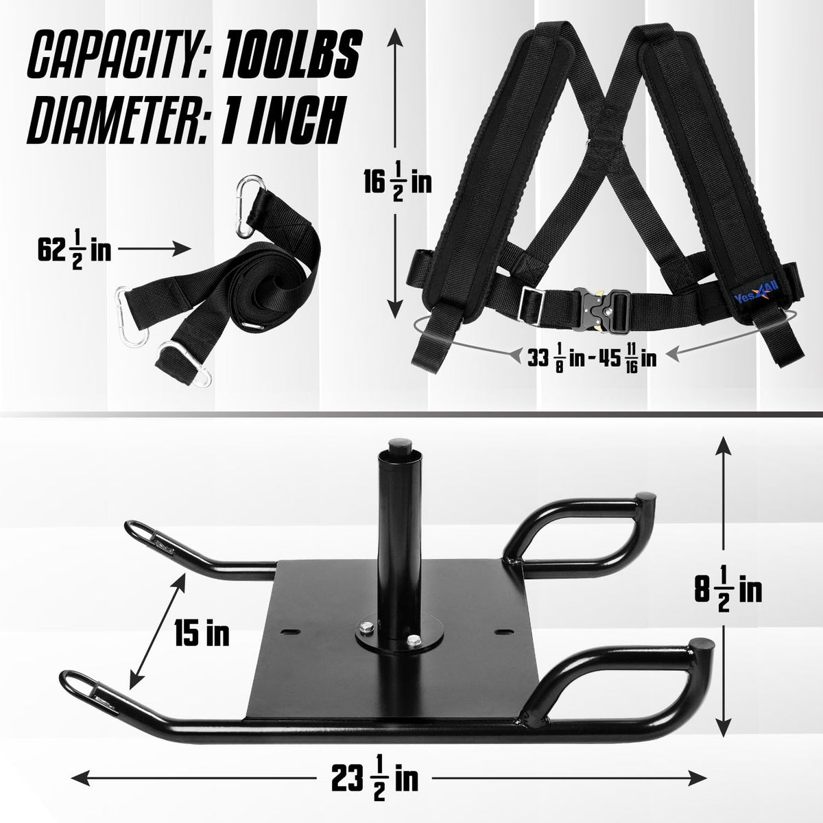 Yes4All Weighted Training Pull Sled with Vest Steel Buckle - Premium Selection Official Imagery - 3