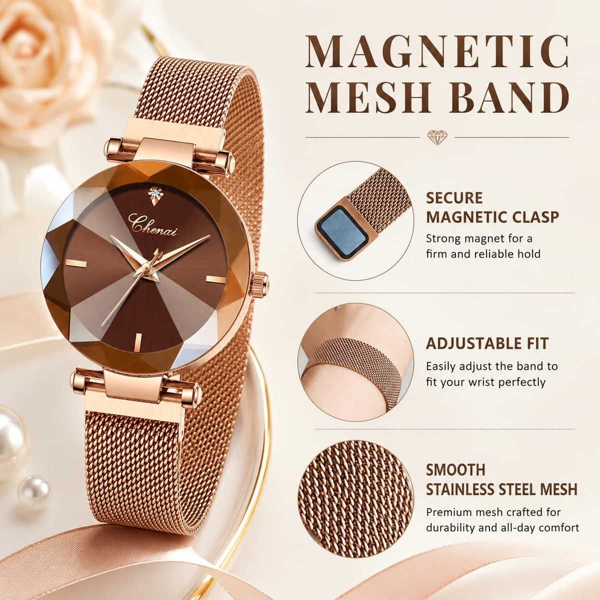 MASTOP Fashion Women Rose Gold Watch Japan Quartz Stainless - MASTOP Official Imagery - 3