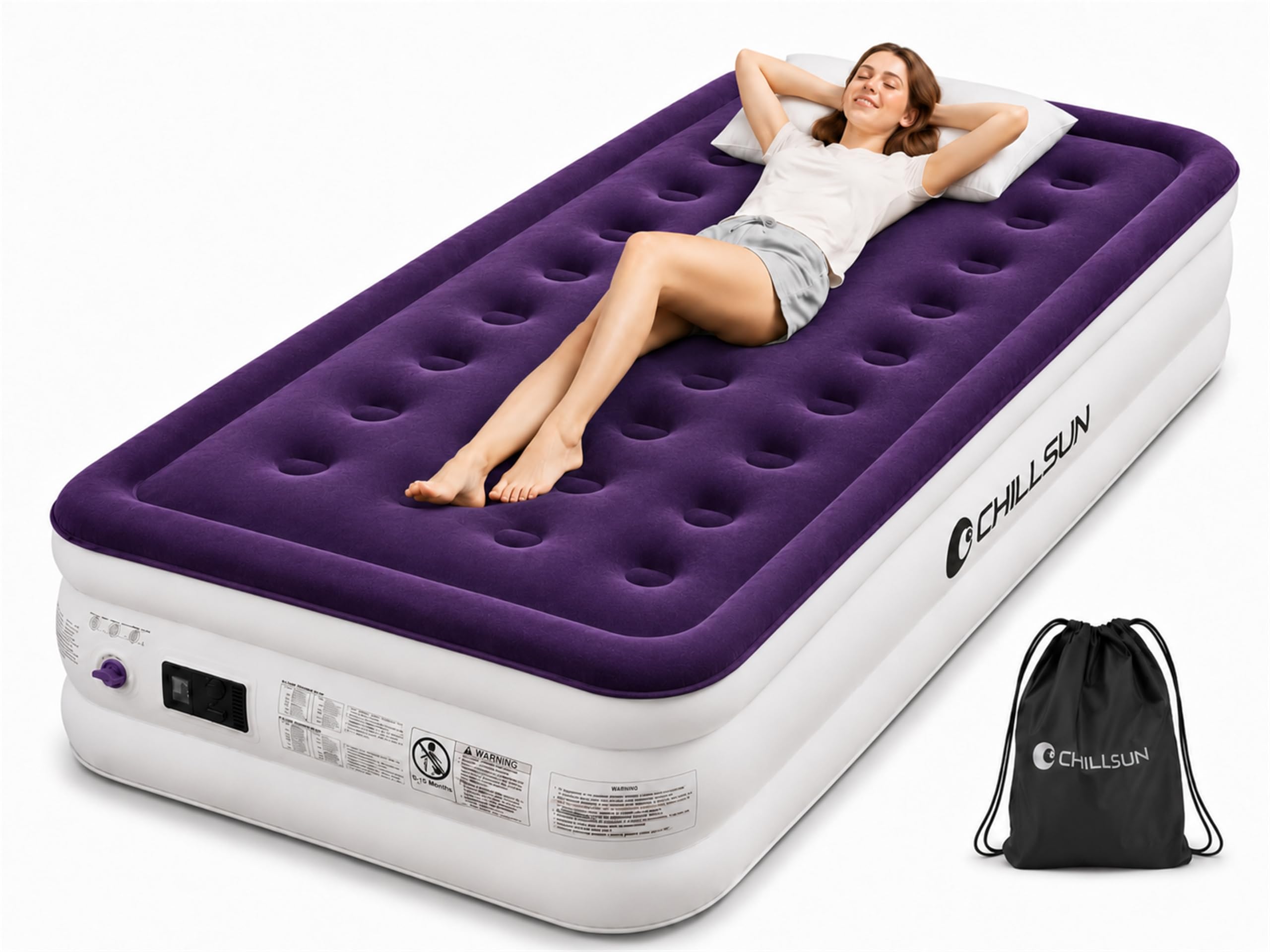 CHILLSUN 18" Twin Air Mattress with Built-in Pump, Inflatable Bed - View 1