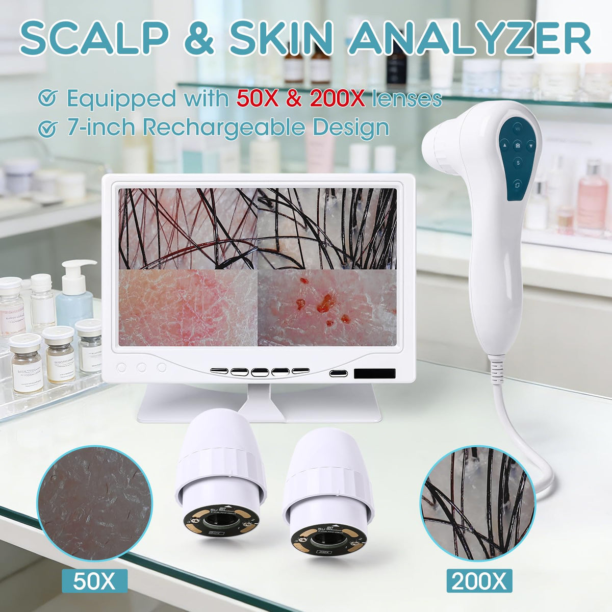 7 Inch Scalp Skin Analysis Microscope 50X 200X Dual Lens HD - Lmaqfum Official Imagery - 3