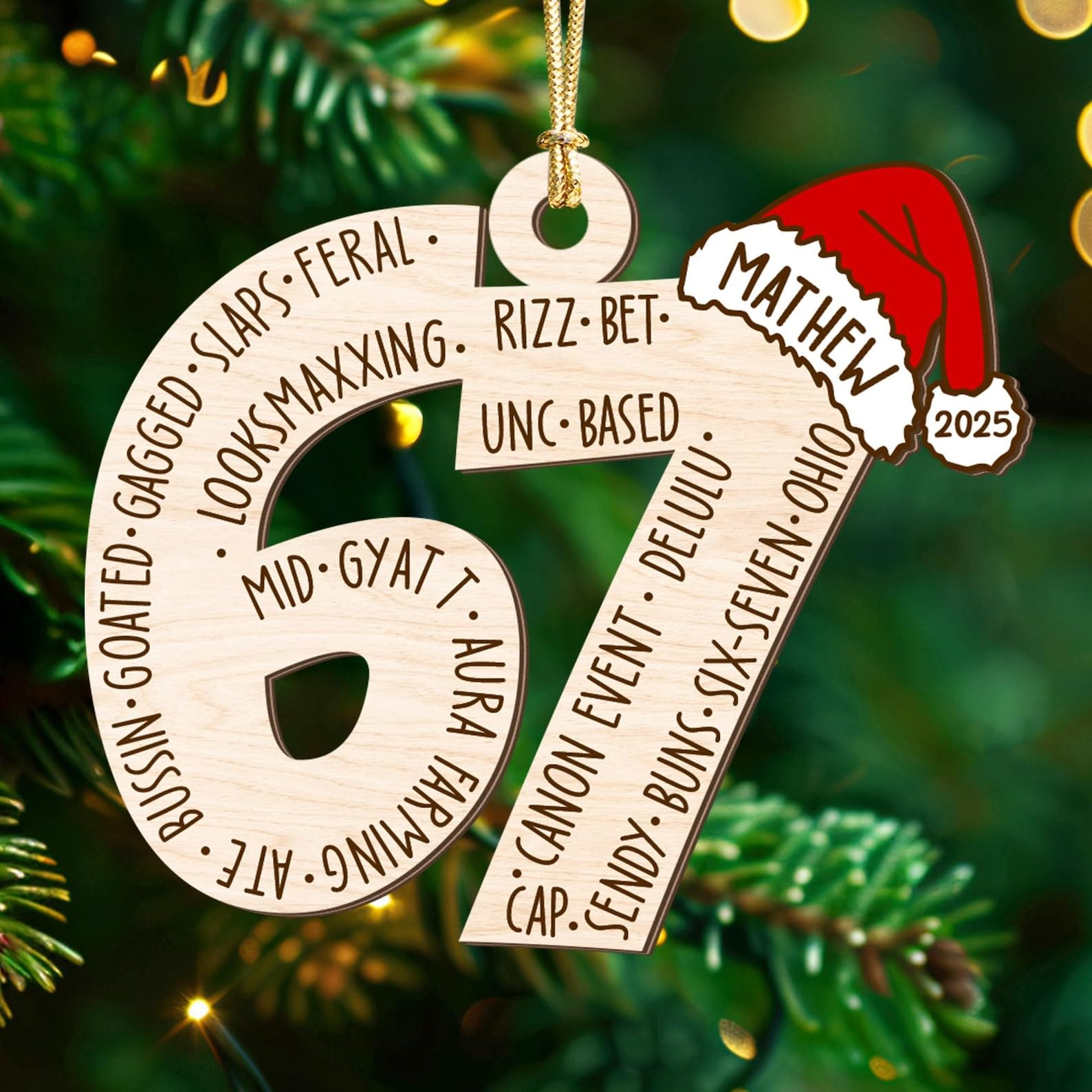 Lallamotion Funny 6 7 Meme Christmas Ornament 2025 – Teen Slang Orname - View 1