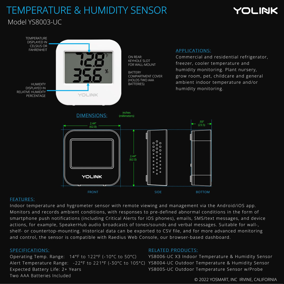 YoLink Indoor Temperature and Humidity Sensor Kit 2 Pack - YoLink Official Imagery - 8
