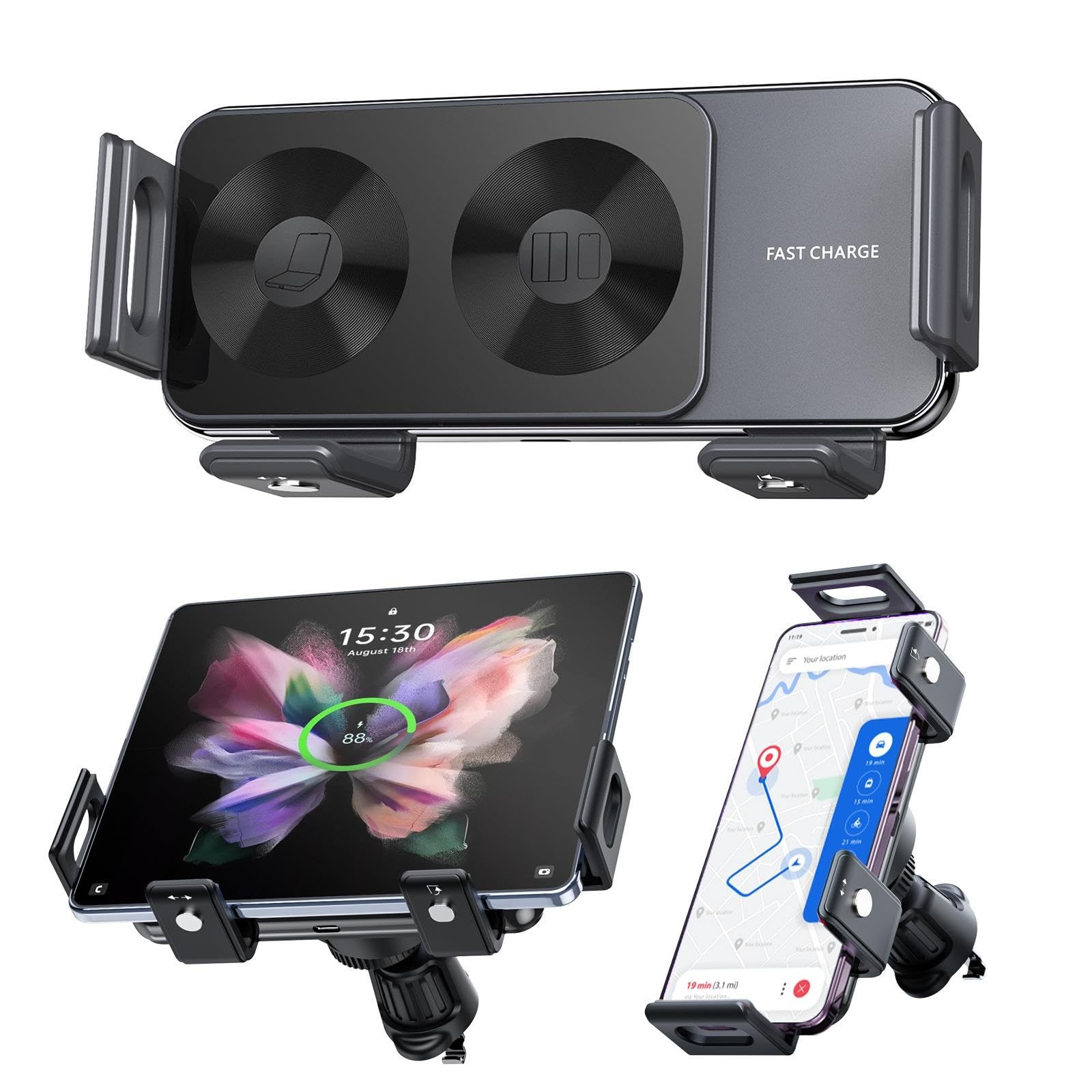High Intelligent Mobile Phone/Pad Holder, Wireless Rotating Car - Product Imagery