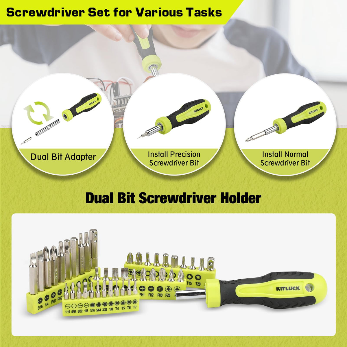 Power Drill Set 180Pcs Home Hand Tool Kit with 8V Drill - KITLUCK Official Imagery - 5