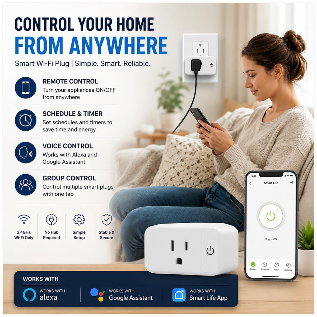 4 Pack Smart Home Wi Fi Plugs - Lunabode LED Official Imagery - 4
