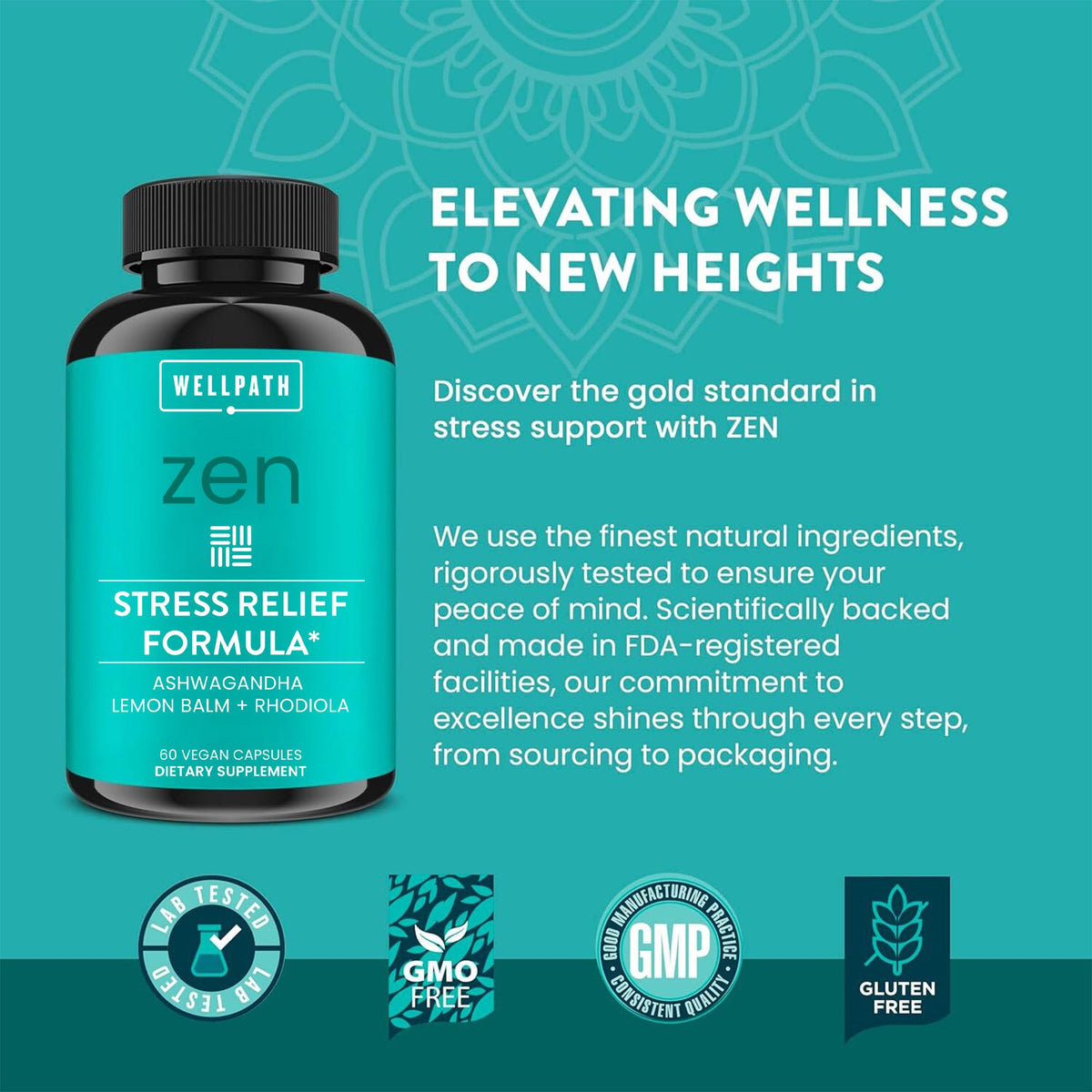 Zen Stress Relief Mood Support with Ashwagandha Rhodiola - WellPath Official Imagery - 6