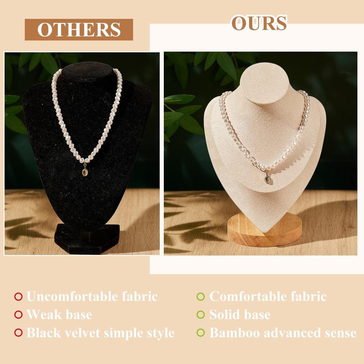 3 Pcs Necklace Display Stand Bamboo Jewelry Bust Display - Juexica Official Imagery - 8