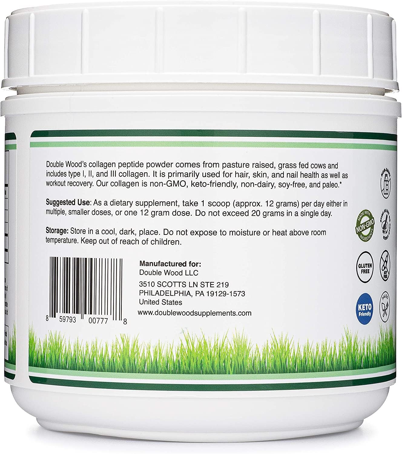 Collagen Peptides Powder Type I II III Skin Hair Joint 16 oz - Double Wood Supplements Official Imagery - 6