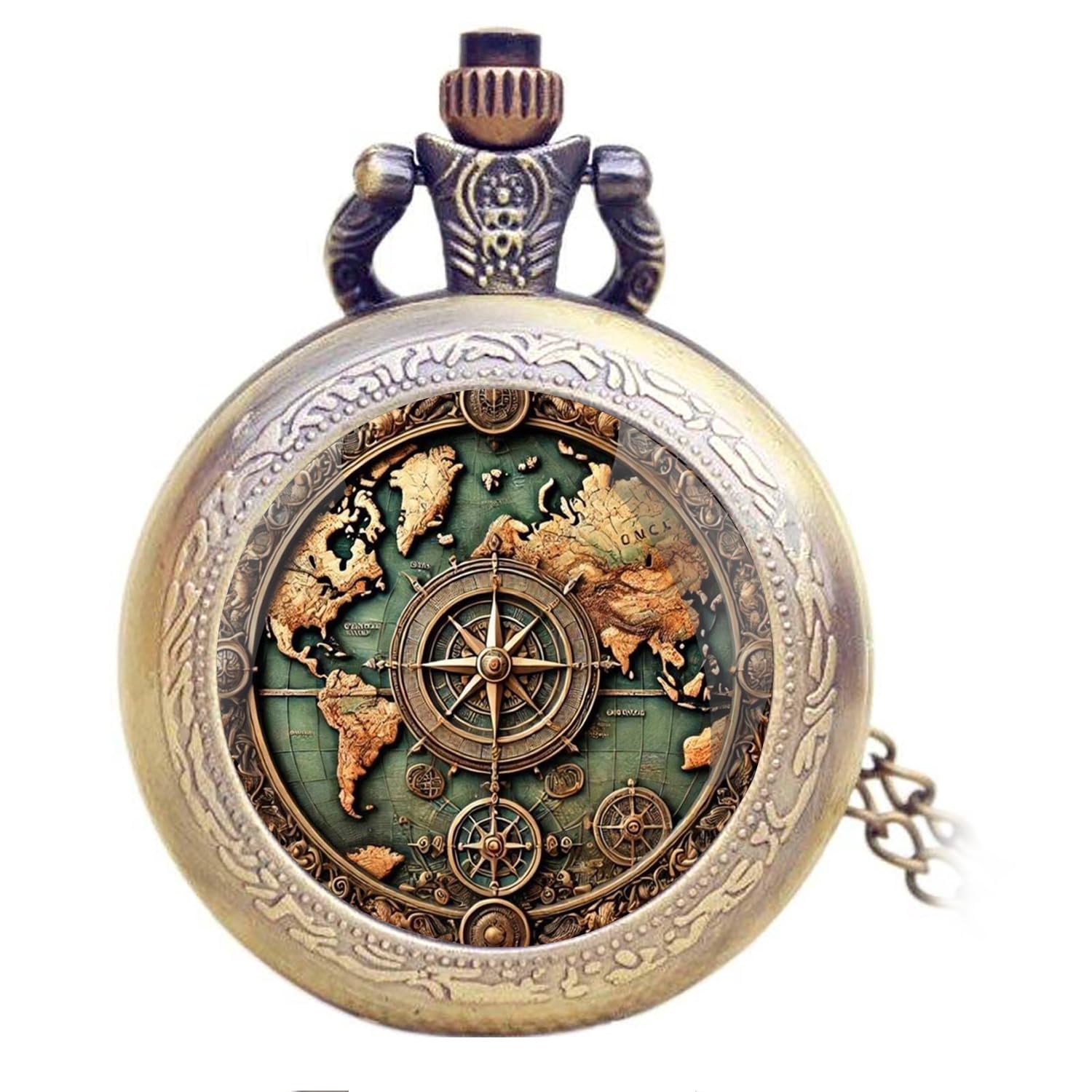 Vintage Mini Pocket Watch for Women Men Graphic Glass Dome - Product Imagery