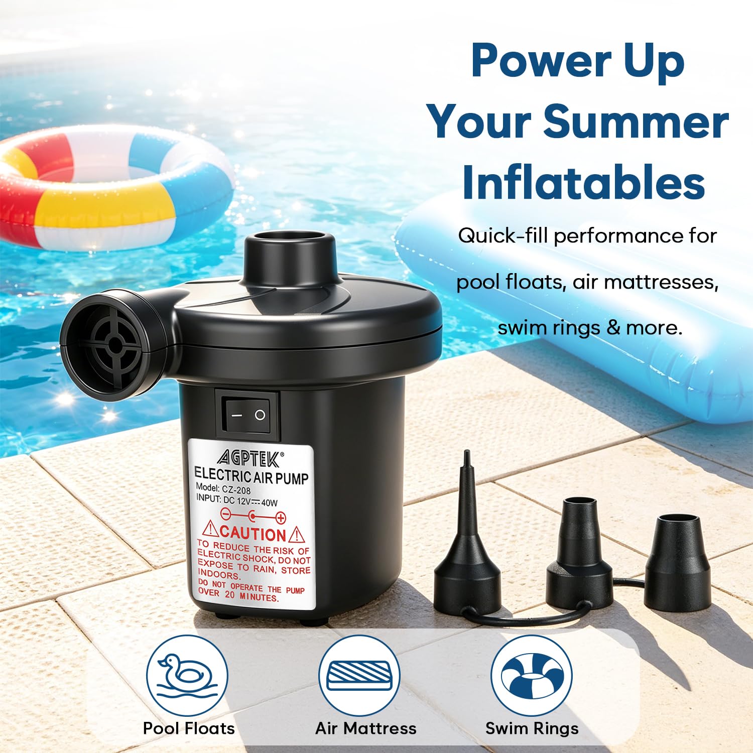 AGPTEK Electric Air Pump for Inflatables,110V AC &12V DC Inflator Defl - View 6