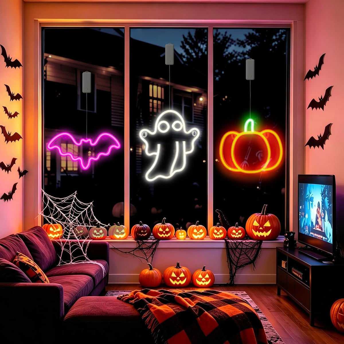 3Pack Rechargeable Halloween Window Lights 4 6 12H Timer - Brisum Official Imagery - 5