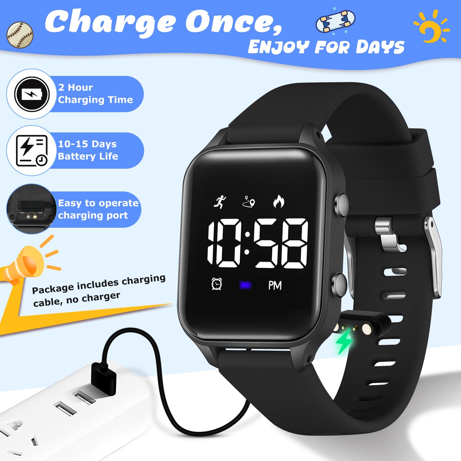 Timever Kids Digital Watches for Boys Girls, Sports Watch with Fitness - View 4