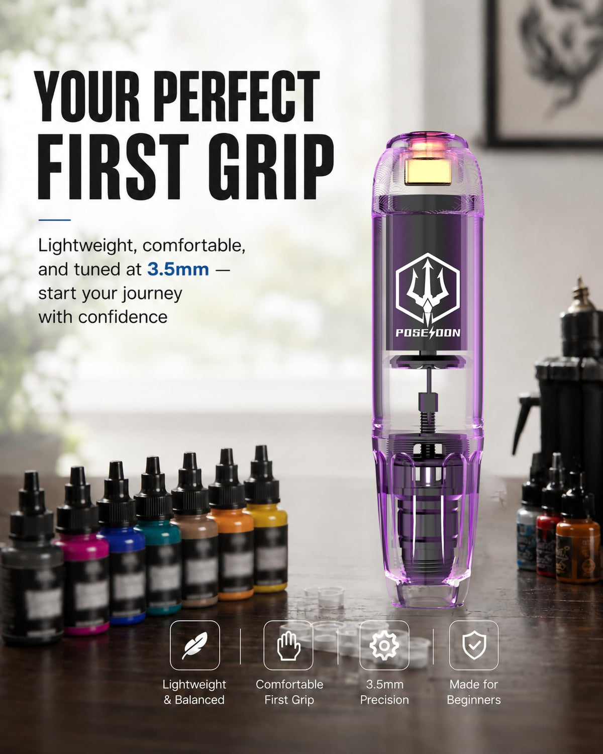 POSEIDON Wireless Tattoo Gun Kit with 2 Batteries for - POSEIDON Official Imagery - 3