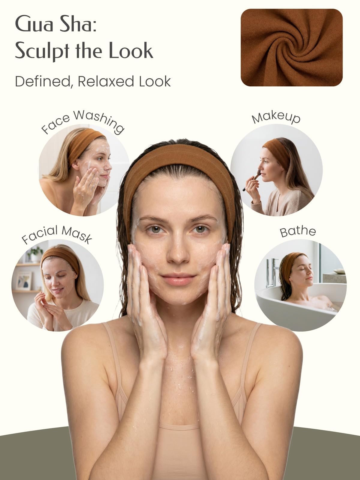 5PCS Face Roller & Gua Sha Facial Tools, Face Massage for Wrinkle Reduction & Puffiness Relief, Includes Silicone Scrubber, Headband & Travel Pouch, Jawline Sculpting and Pore Cleansing Set