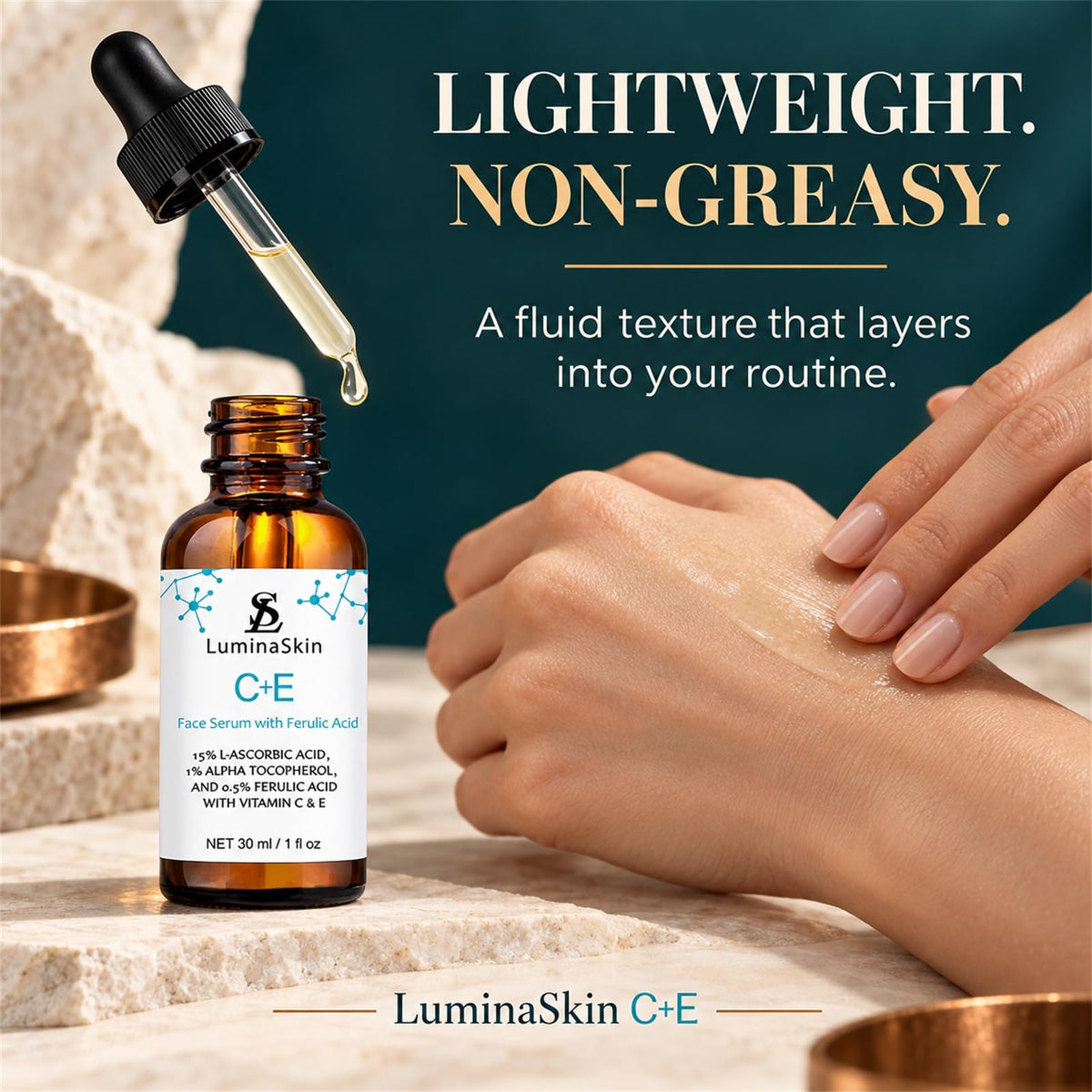 Vitamin C Face Serum Vitamin CE Serum with Ferulic Acid for - LuminaSkin Official Imagery - 6