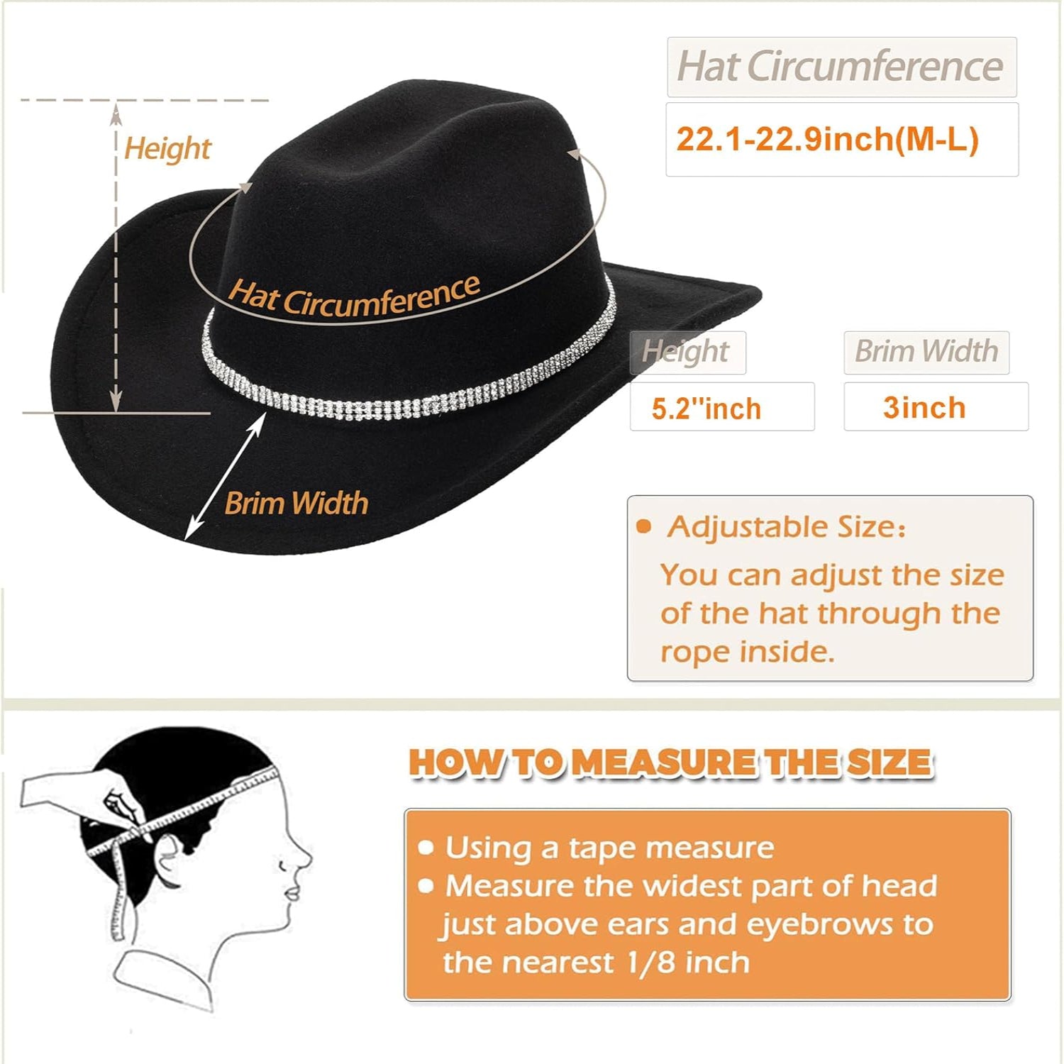 Silver and black glitter cowboy hat for women, Western style with rhinestones, size M-L, by CXQRR.