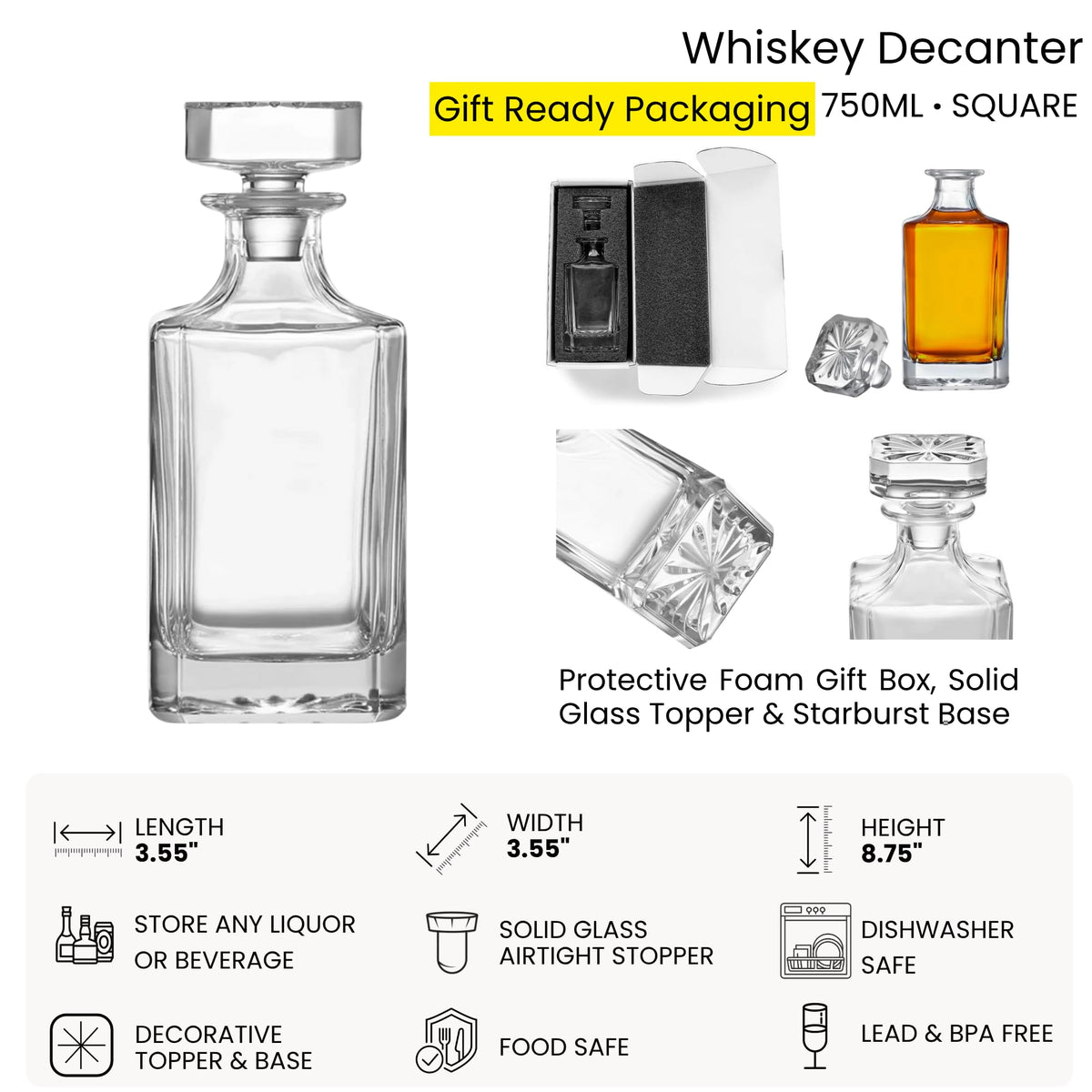 Personalized Square Whiskey Decanter Set 750ml Engraved - ENGRAVE MY MEMORIES Official Imagery - 6
