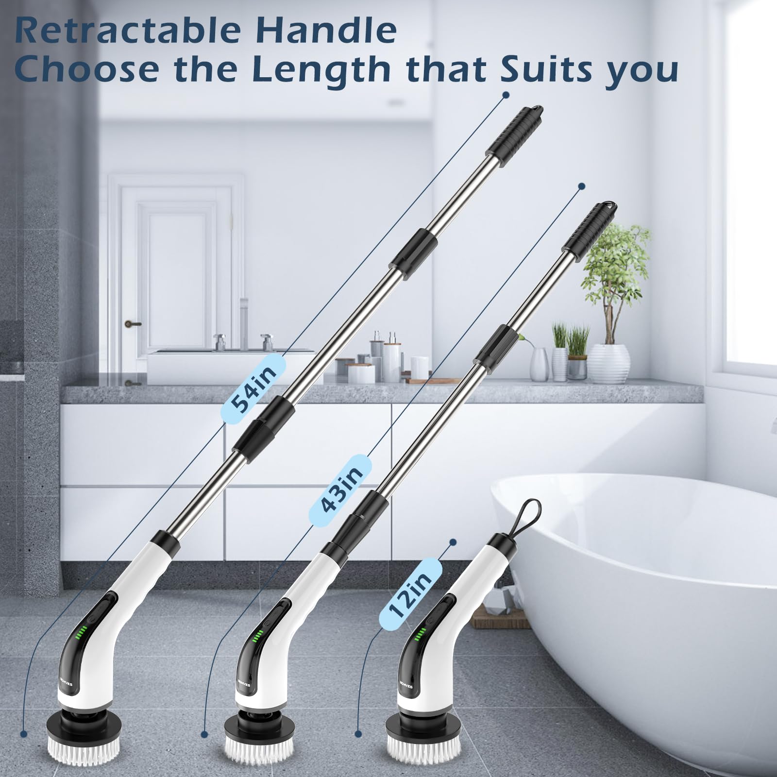 Bomves Electric Spin Scrubber, Power Shower Cleaning Brush with L - Bomves Official Product View 2