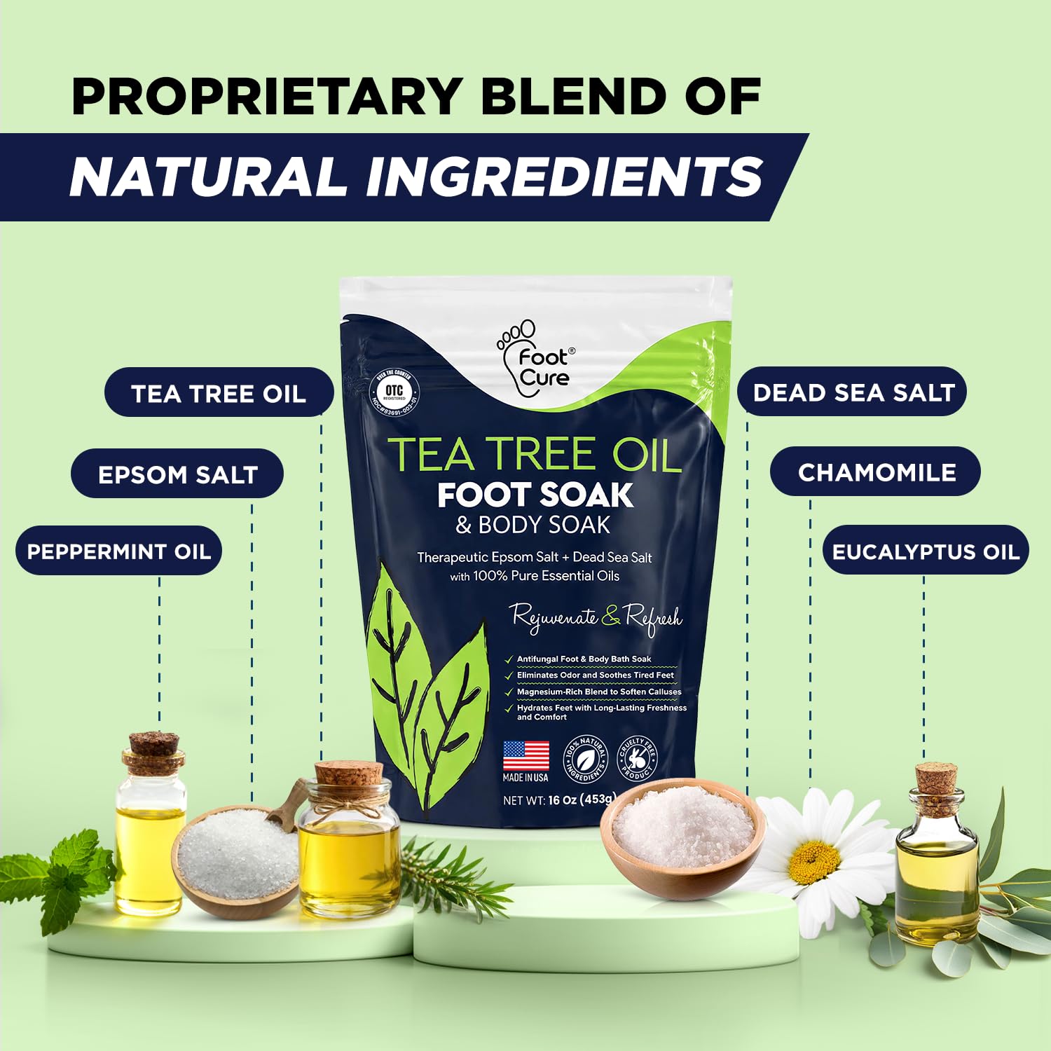 Tea Tree Oil Epsom Salt Foot Soak for Toenail Fungus Treatment, - FOOT CURE