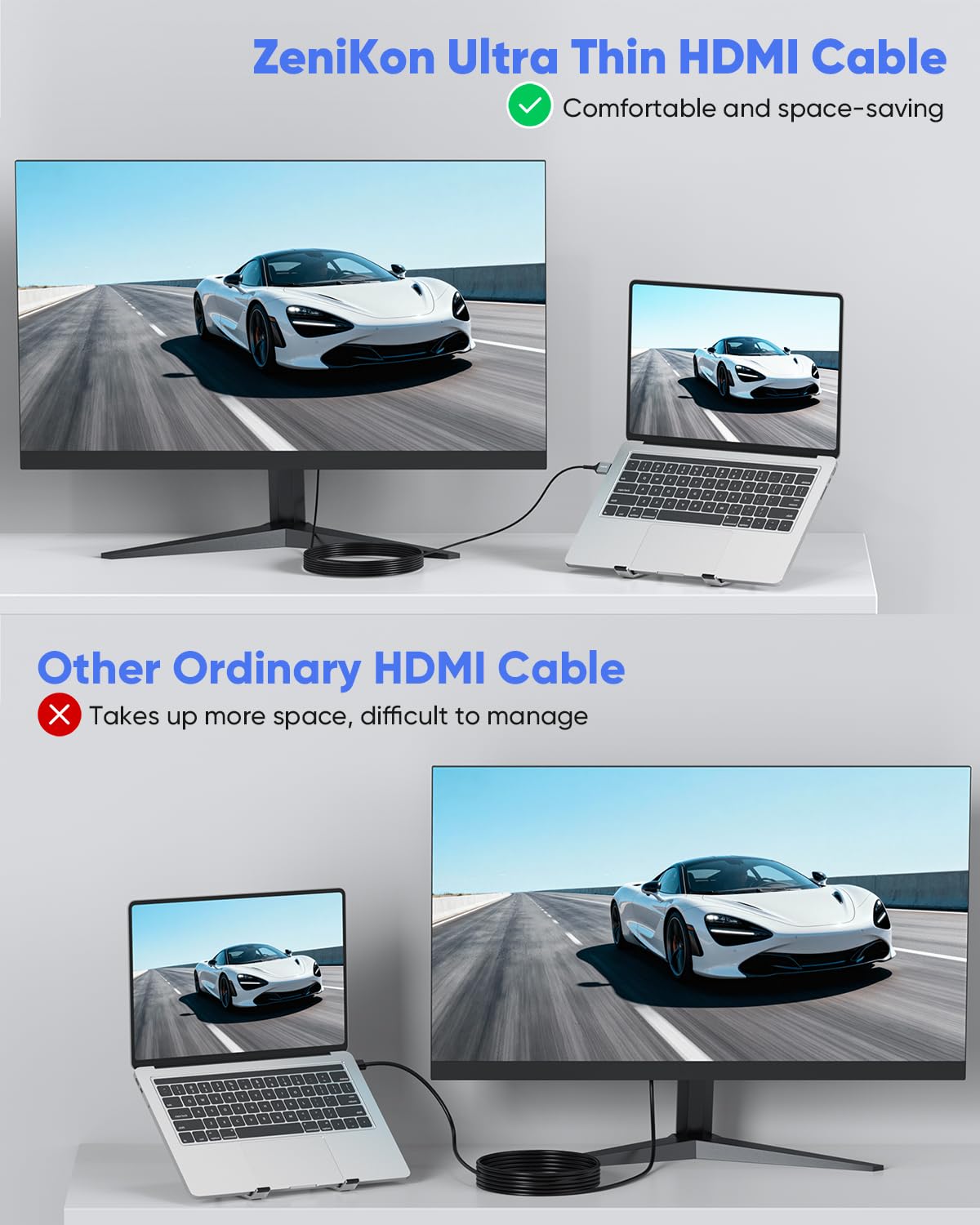 ZeniKon 20 ft HDMI cable, 4K slim and flexible HDMI cord for high-quality video and audio transmission.