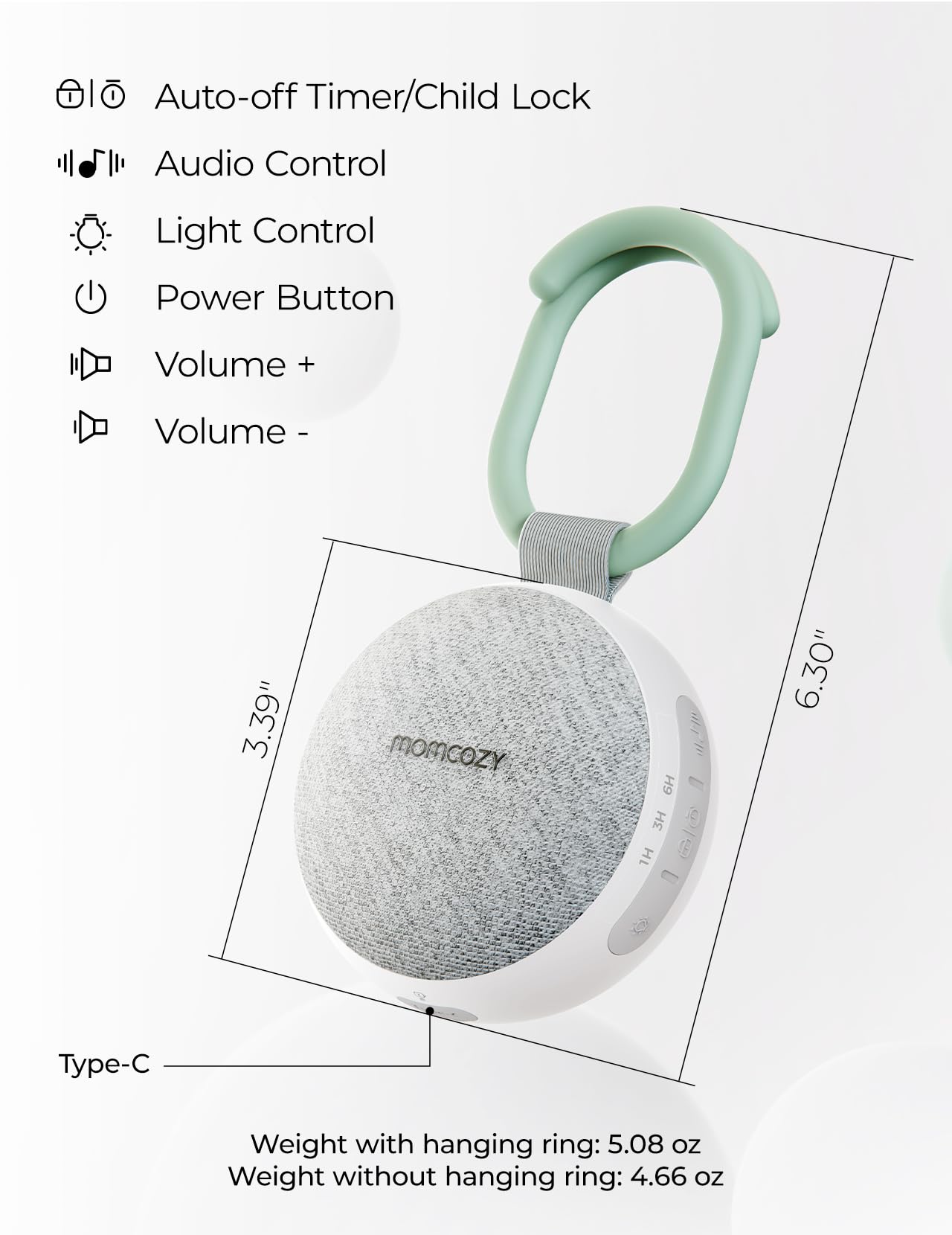 Momcozy Portable Sound Machine with Night Light, White Noise Soun by Momcozy - Angle View 3
