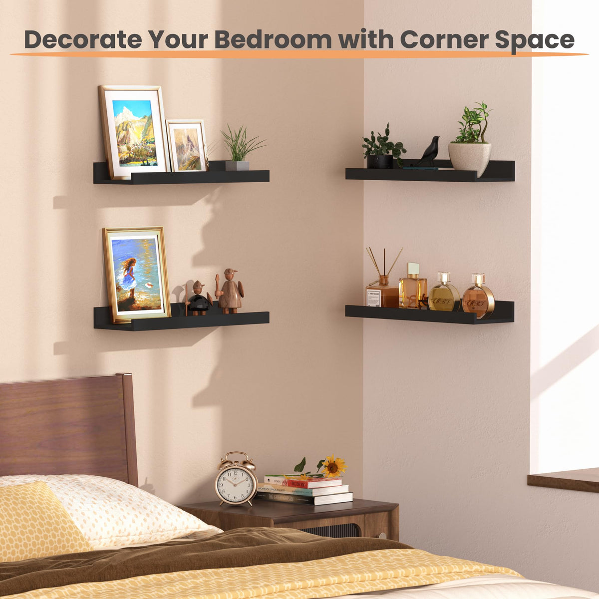 upsimples Floating Shelves for Wall Decor and Storage Black - upsimples Official Imagery - 5