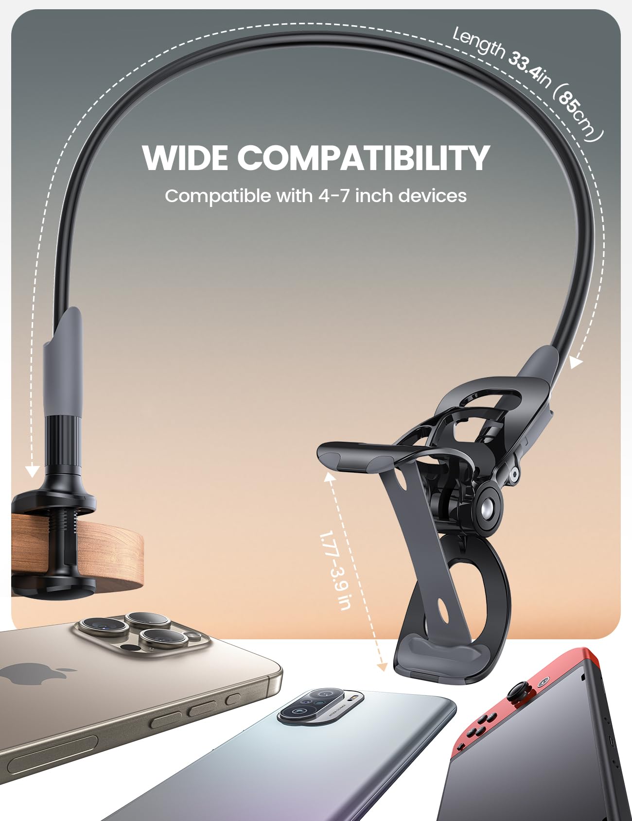 Lamicall Gooseneck Bed Phone Holder 33.4" Full Adjustable Flexibl - Lamicall Official Product View 5