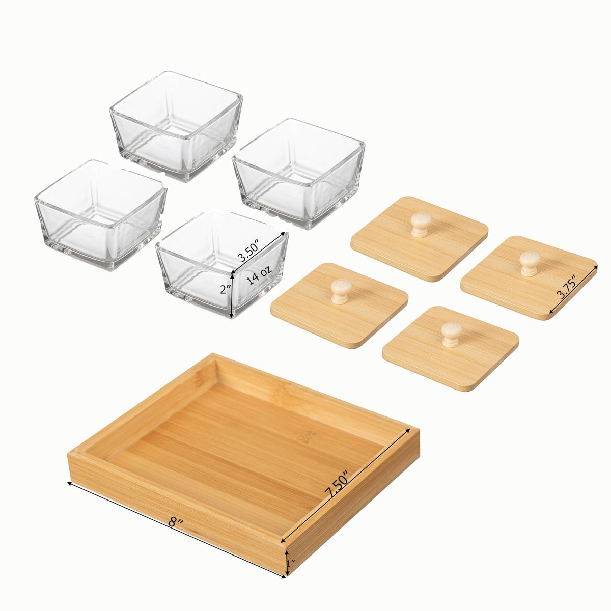 Basicwise Set of 4 Square Glass Jars with Bamboo Lids and - Basicwise Official Imagery - 7