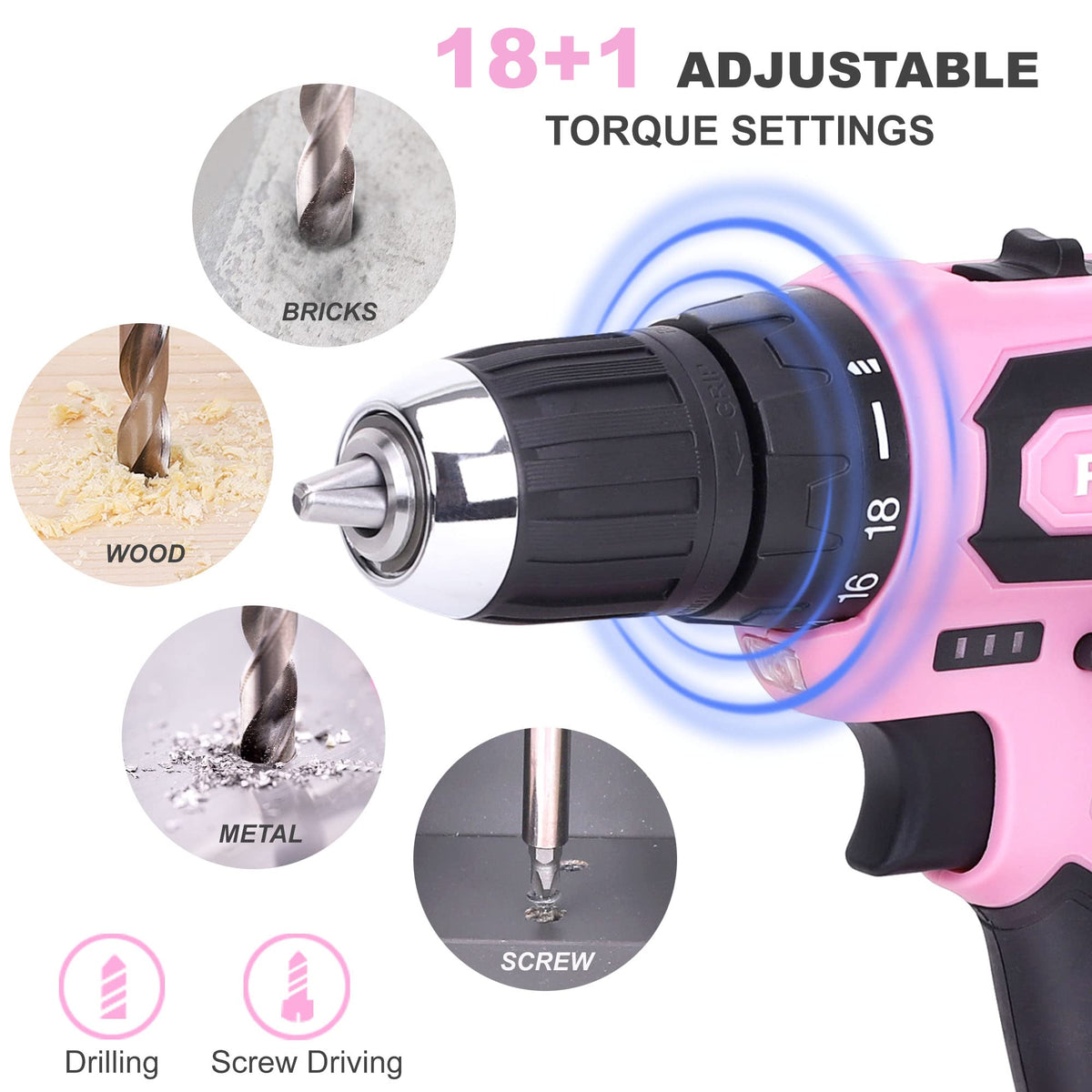FASTPRO 12V Pink Drill Set for Women Home Tool Set with Bag - FASTPRO Official Imagery - 4