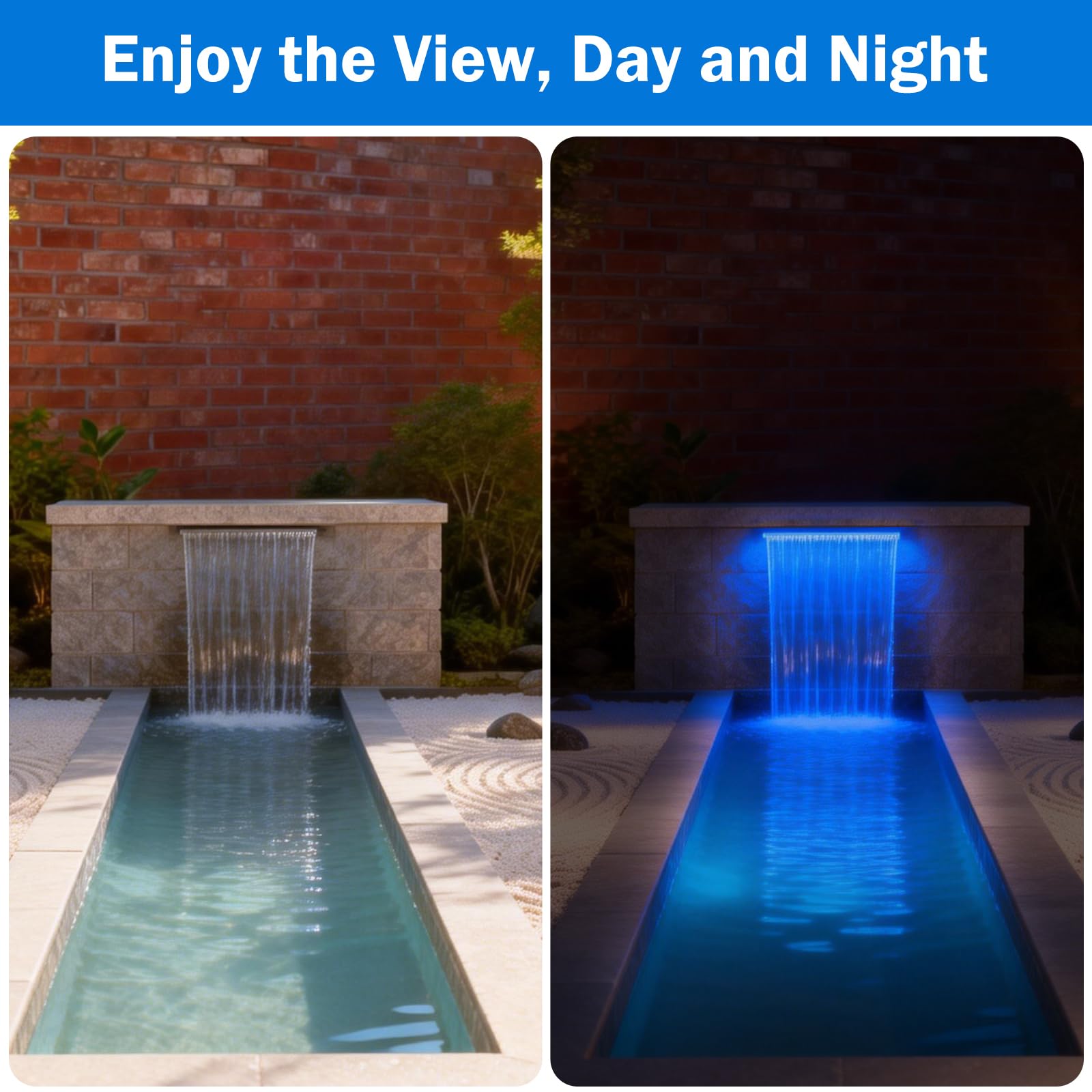 AquaMiracle Pond Waterfall Kit with Lights | 8" Stainless Steel W - AquaMiracle Official Product View 3