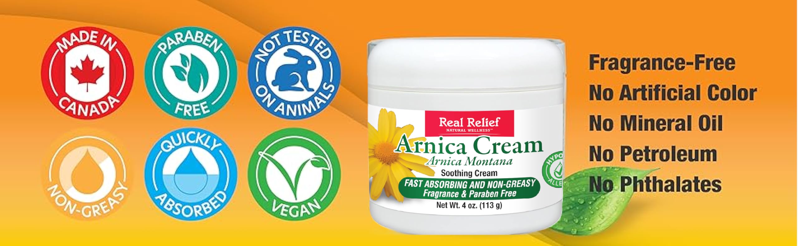Real Relief Arnica Cream 4 oz – Fast-Absorbing Pain Relief