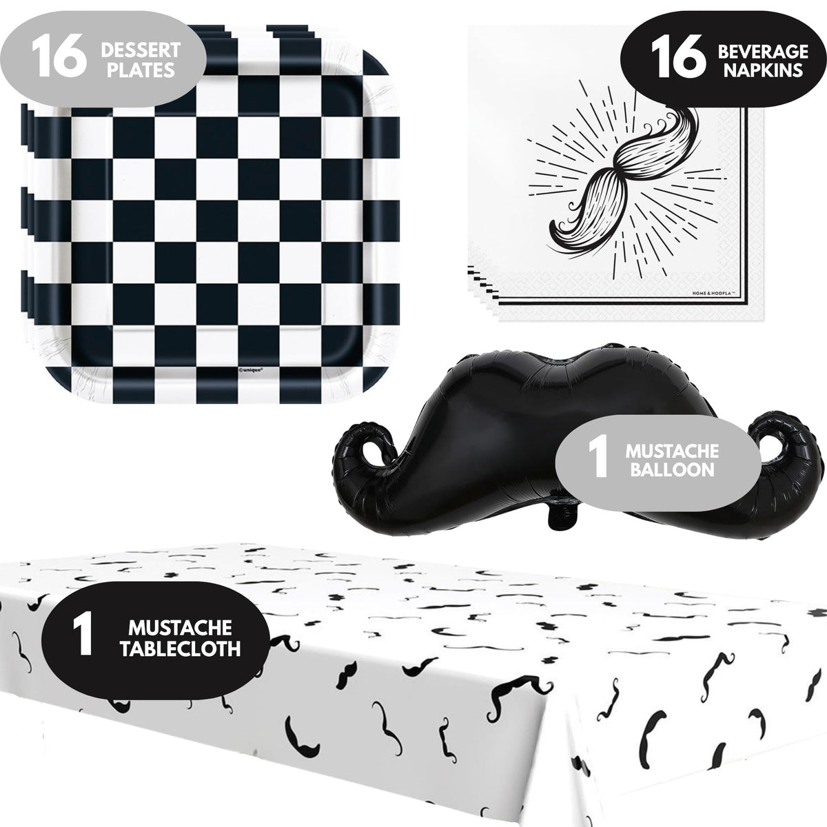 Mustache Party Supplies Set 7 Dessert Plates Napkins Table - HOME & HOOPLA Official Imagery - 4