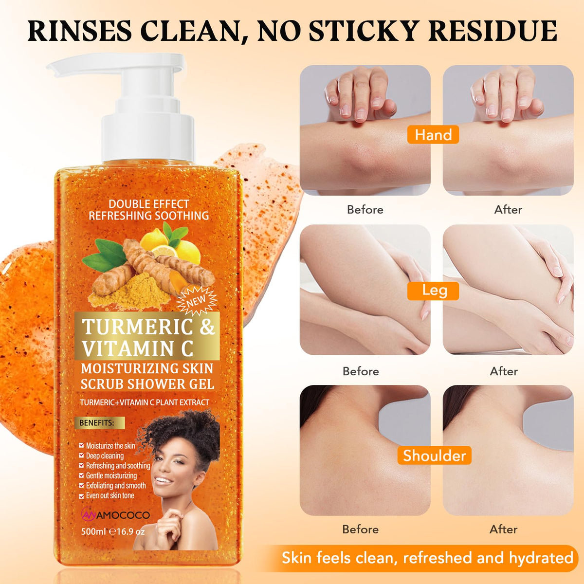 3Packs Vitamin C Turmeric Body Scrub Body Wash Gentle - Amococo Official Imagery - 5