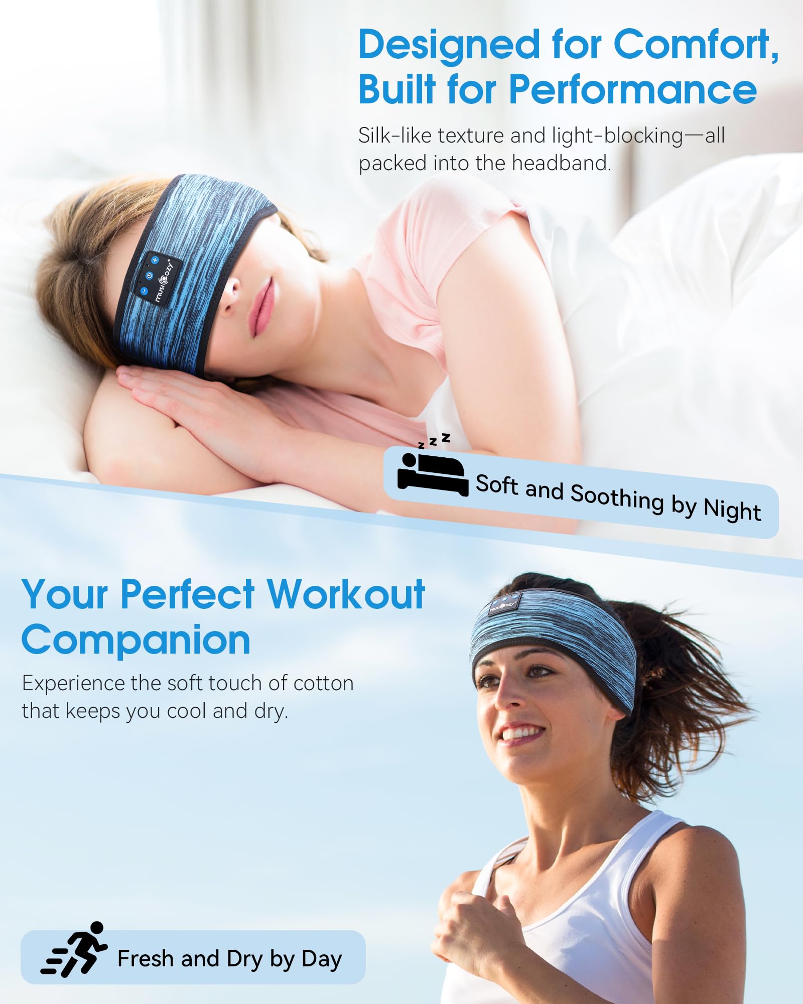 MUSICOZY Sleep Headphones Bluetooth Headband Headphones for Side - MUSICOZY Official Product View 2