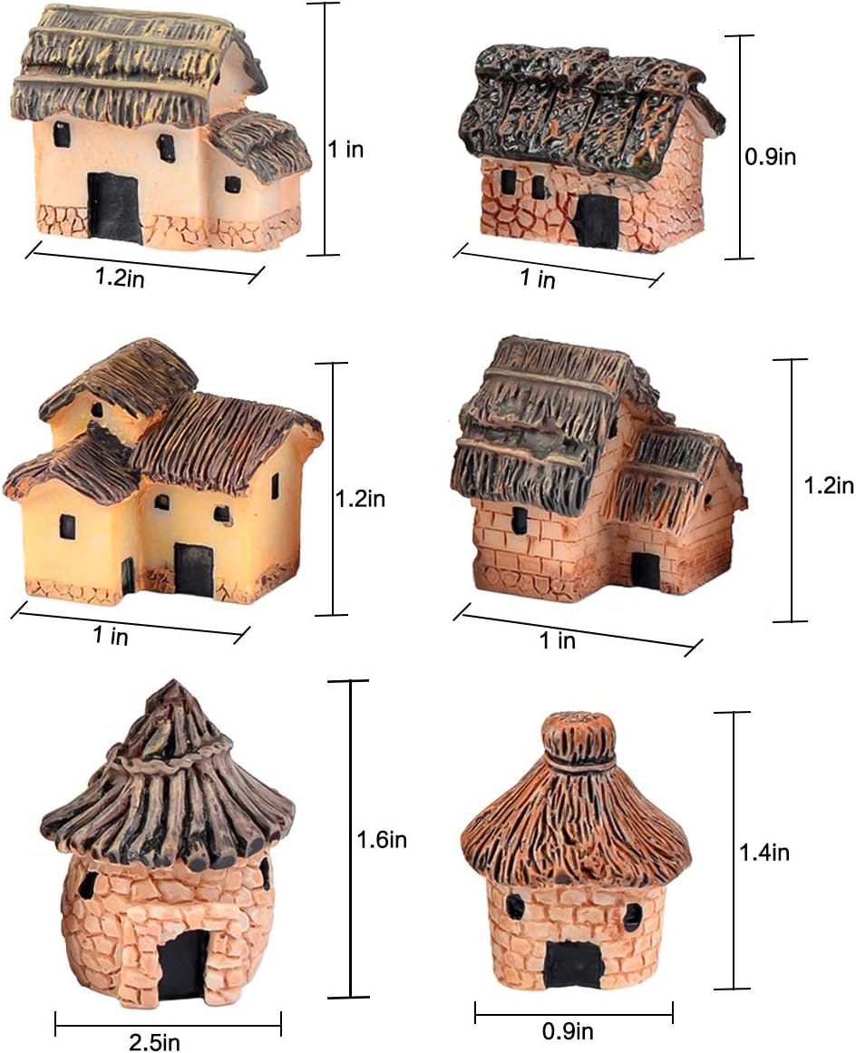 Set of 6 fairy garden miniature house accessories by BLLREMIPSUR, including tiny village huts and cottage figurines for fairy gardens.