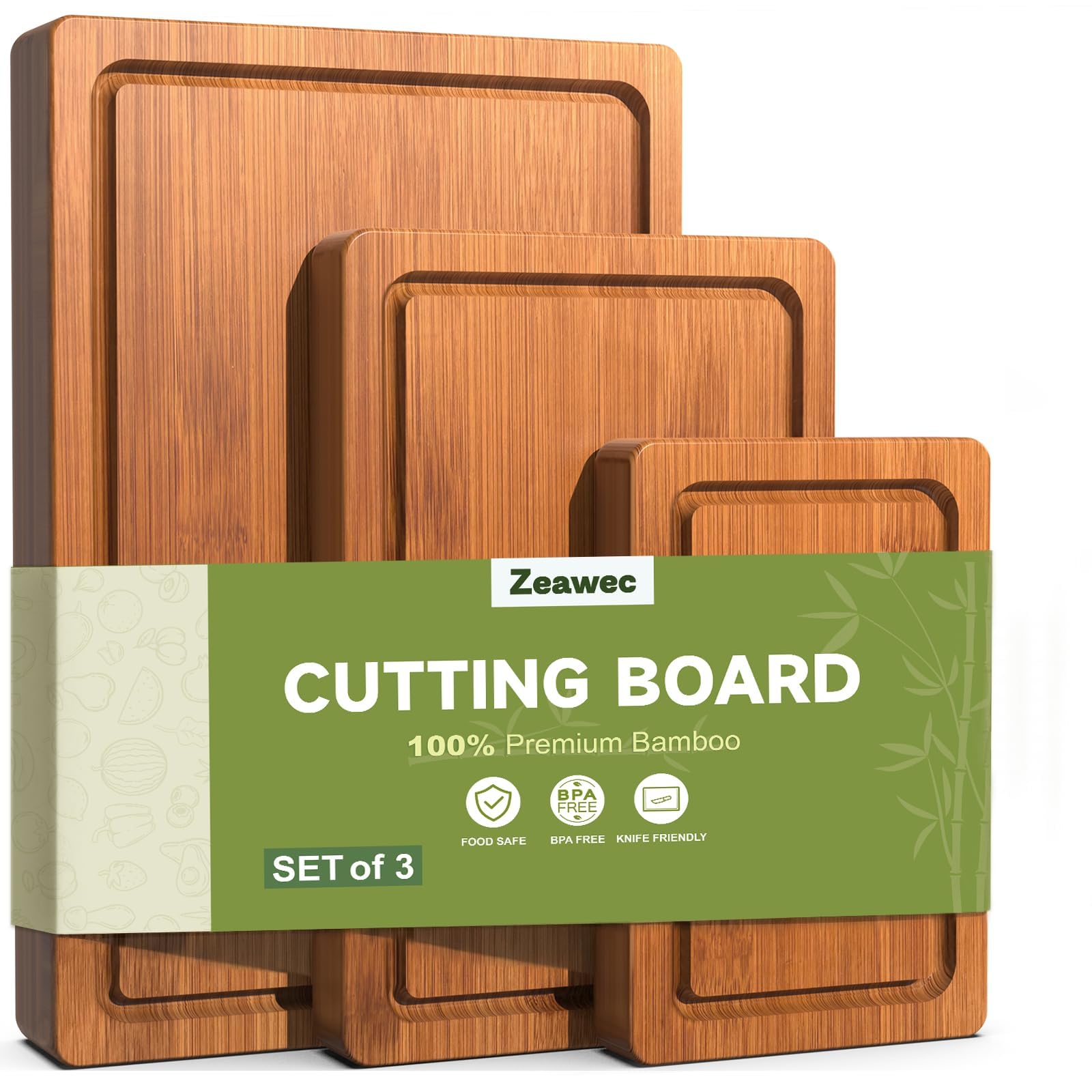 zeawec 3-Piece Set Deep-Carbonized Bamboo Cutting Board for Kitch - zeawec Official Product View 1