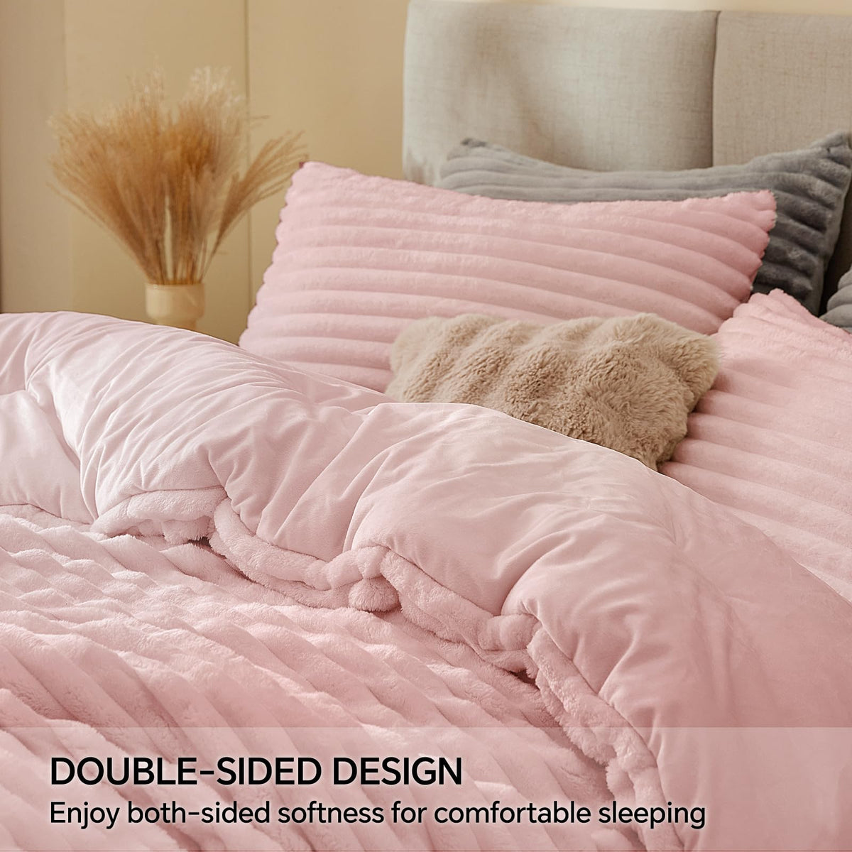 BEDELITE Fleece Queen Comforter Set Fluffy Bed Set Pink - BEDELITE Official Imagery - 5