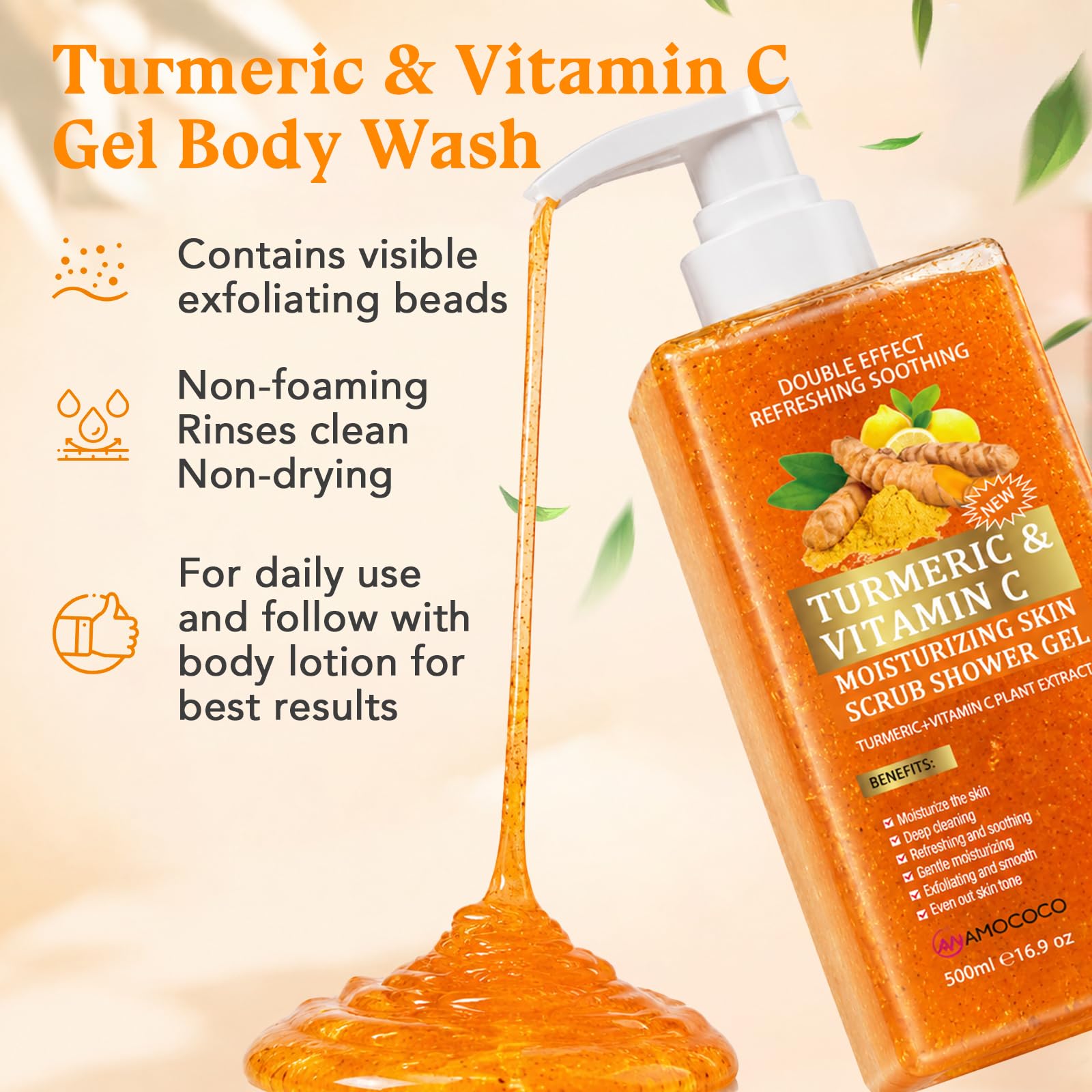 3Packs Vitamin C Turmeric Body Scrub Body Wash Gentle - Amococo Official Imagery - 3