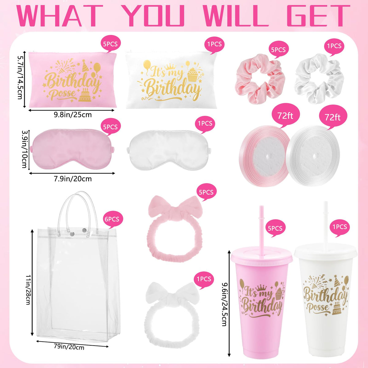 6 Sets Pink Birthday Posse Party Favors for Women Girls - Wenceda Official Imagery - 4