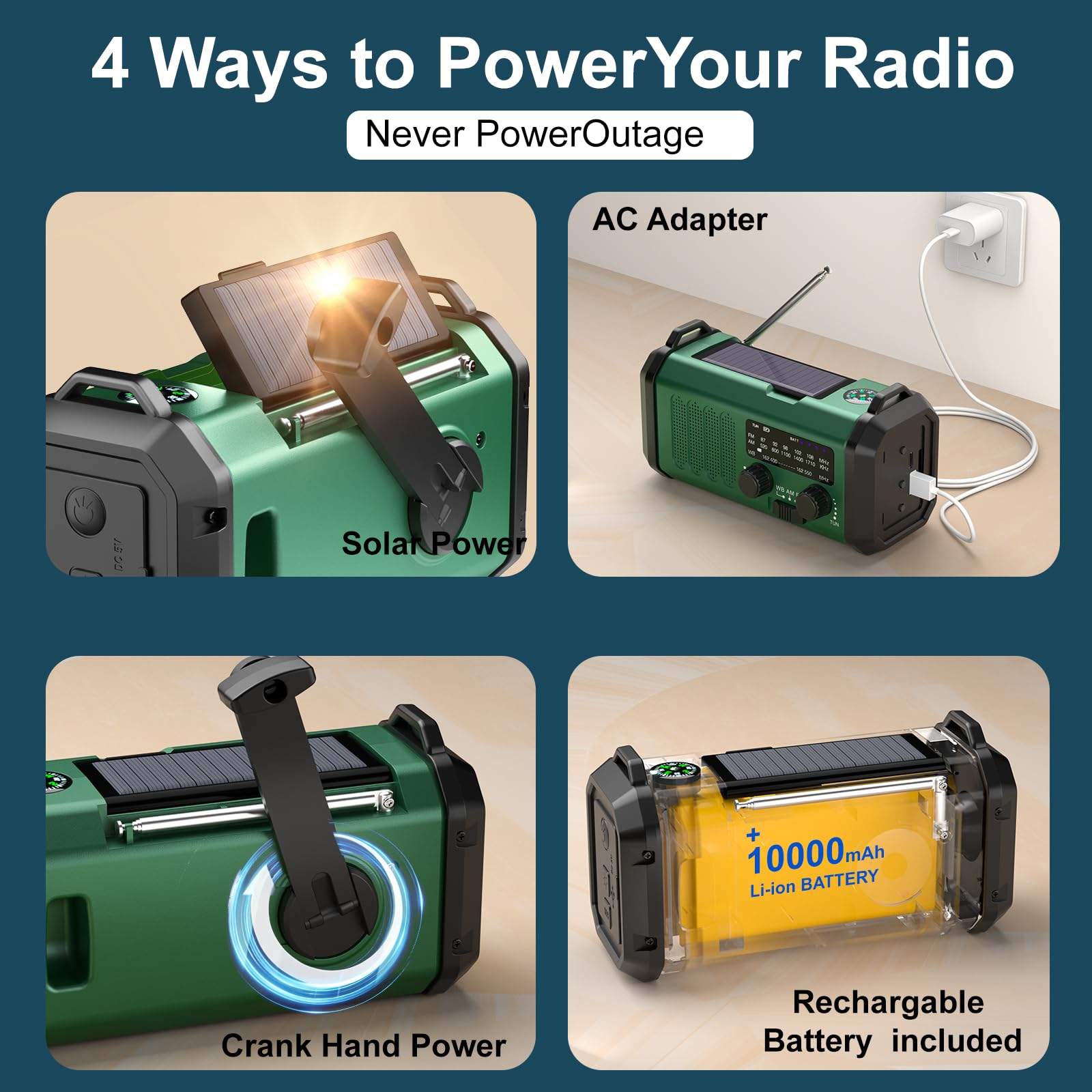 Leaton Hand Crank Emergency Radio, NOAA Weather Radio AM/FM,10000 by Leaton - Angle View 4