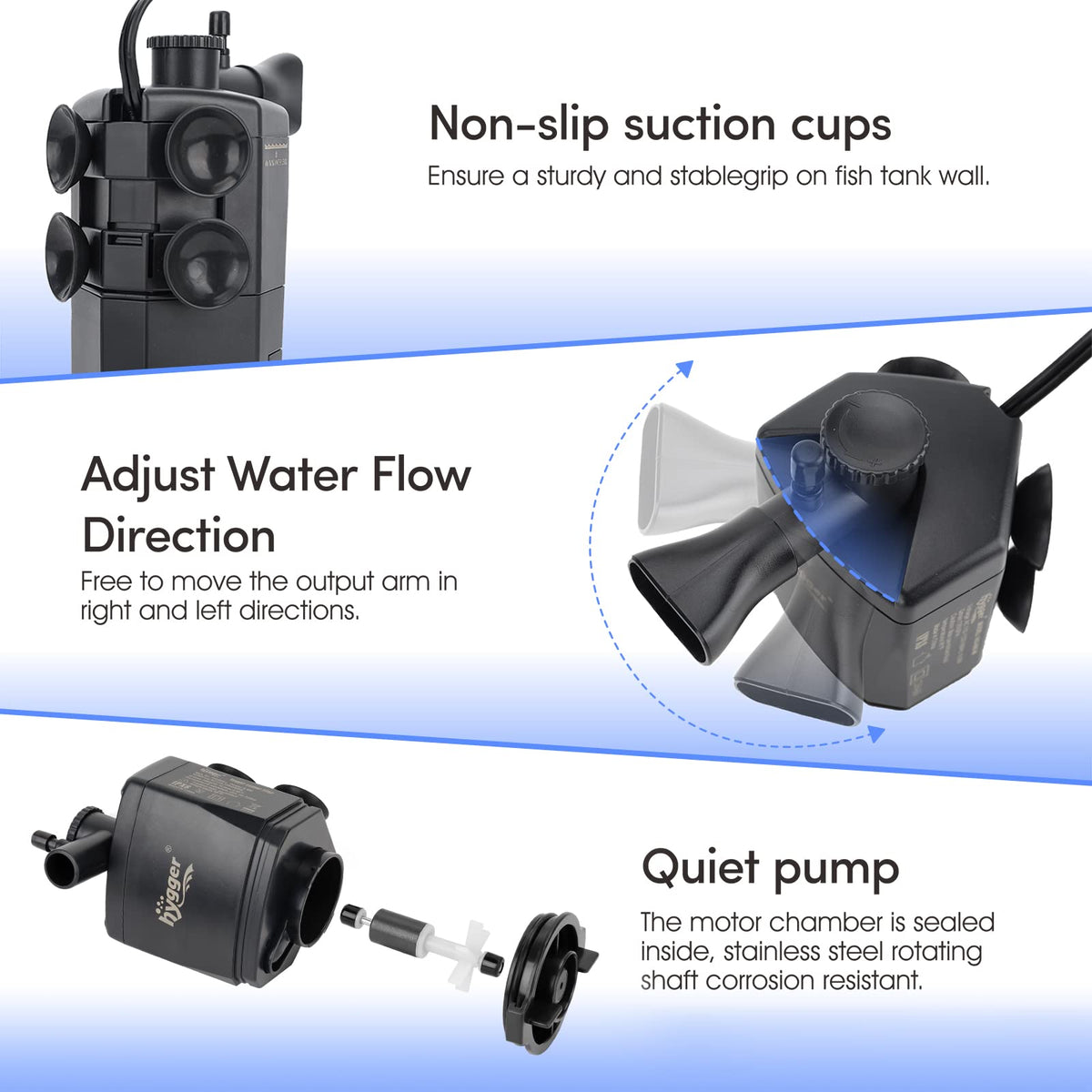 hygger Aquarium Internal Filter 170GPH Silent Power Filter - hygger Official Imagery - 6