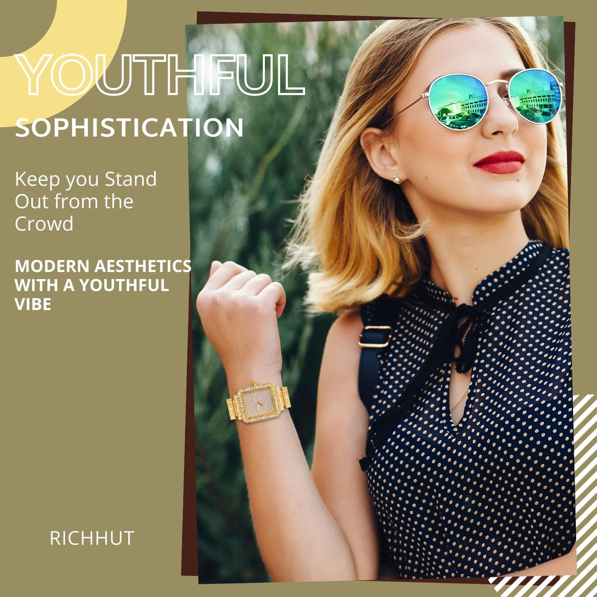 Diamond Watch for Women Iced Out Rectangle Dial 27MM Wide - richhut Official Imagery - 7