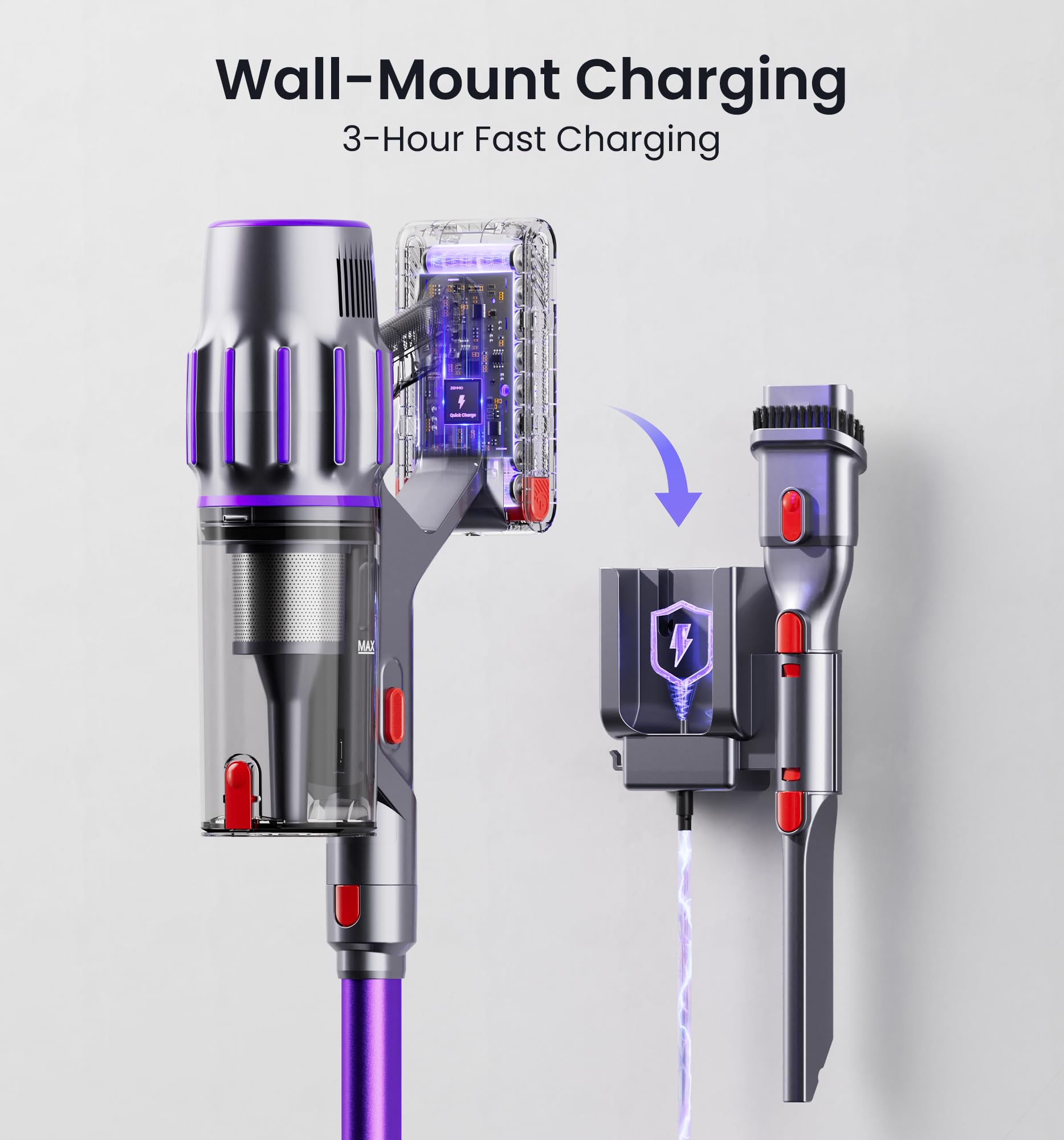 Zemmio 90Mins Cordless Vacuum Cleaner,Upgraded 650W 55KPA Cordless Stick Vacuum - Zemmio Official Product View 8
