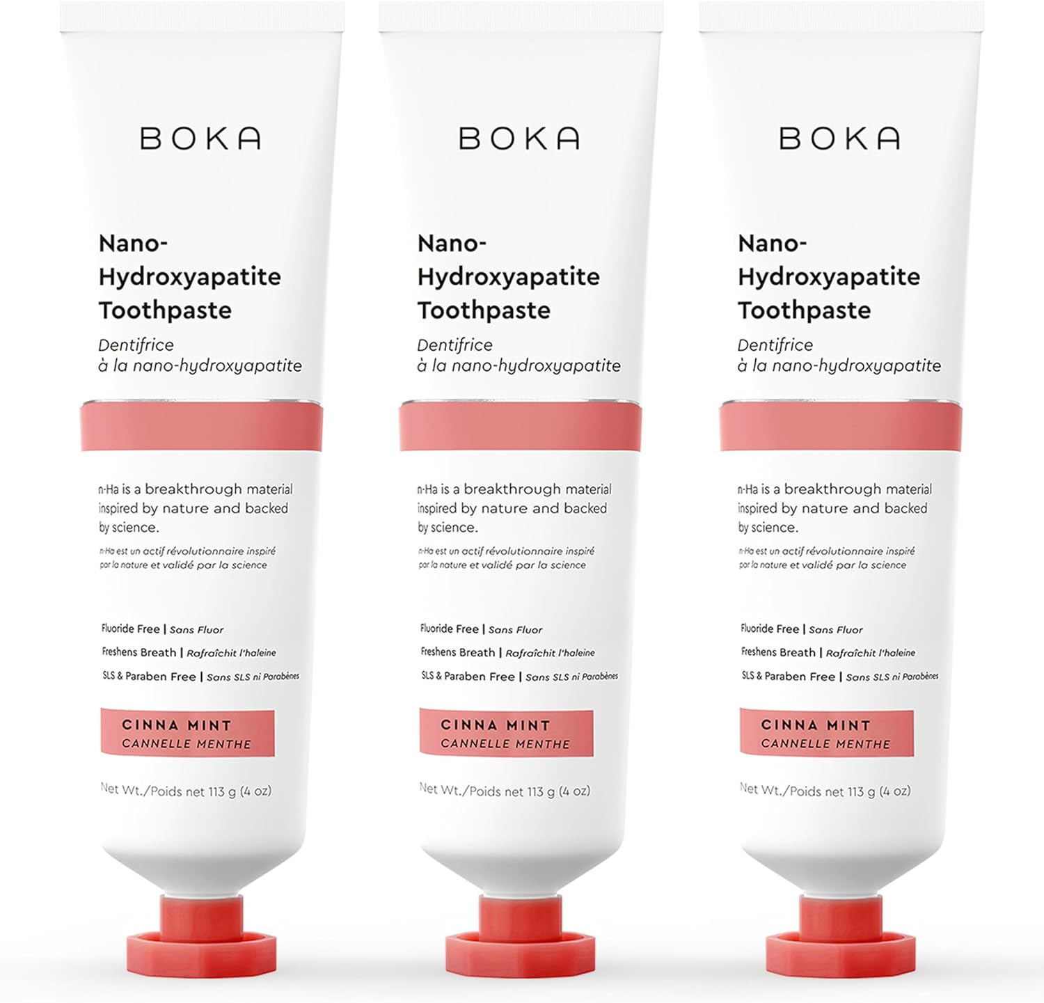 Boka fluoride-free toothpaste with nano hydroxyapatite, designed for sensitive teeth, showing the 71g tube and packaging.