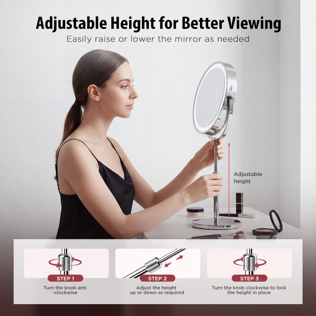 9 Inch Double Sided Makeup Mirror 1X 30X 3 LED Lights - tubbede Official Product Imagery - 6