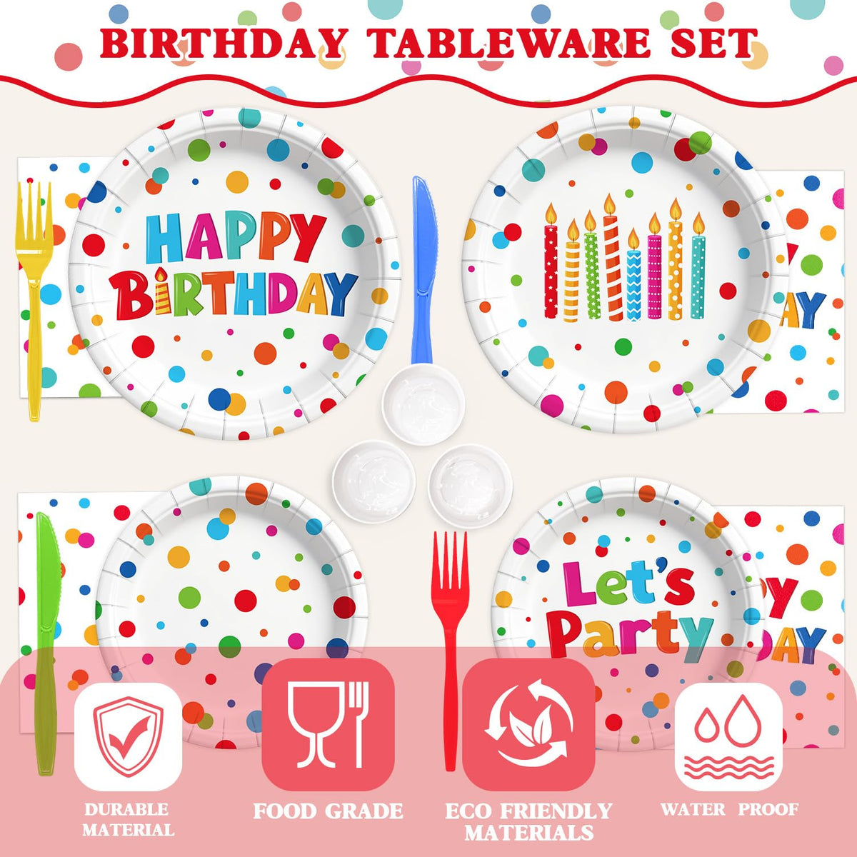 195 Pcs Birthday Party Supplies Happy Birthday Party Dots - Kinovo Official Imagery - 5