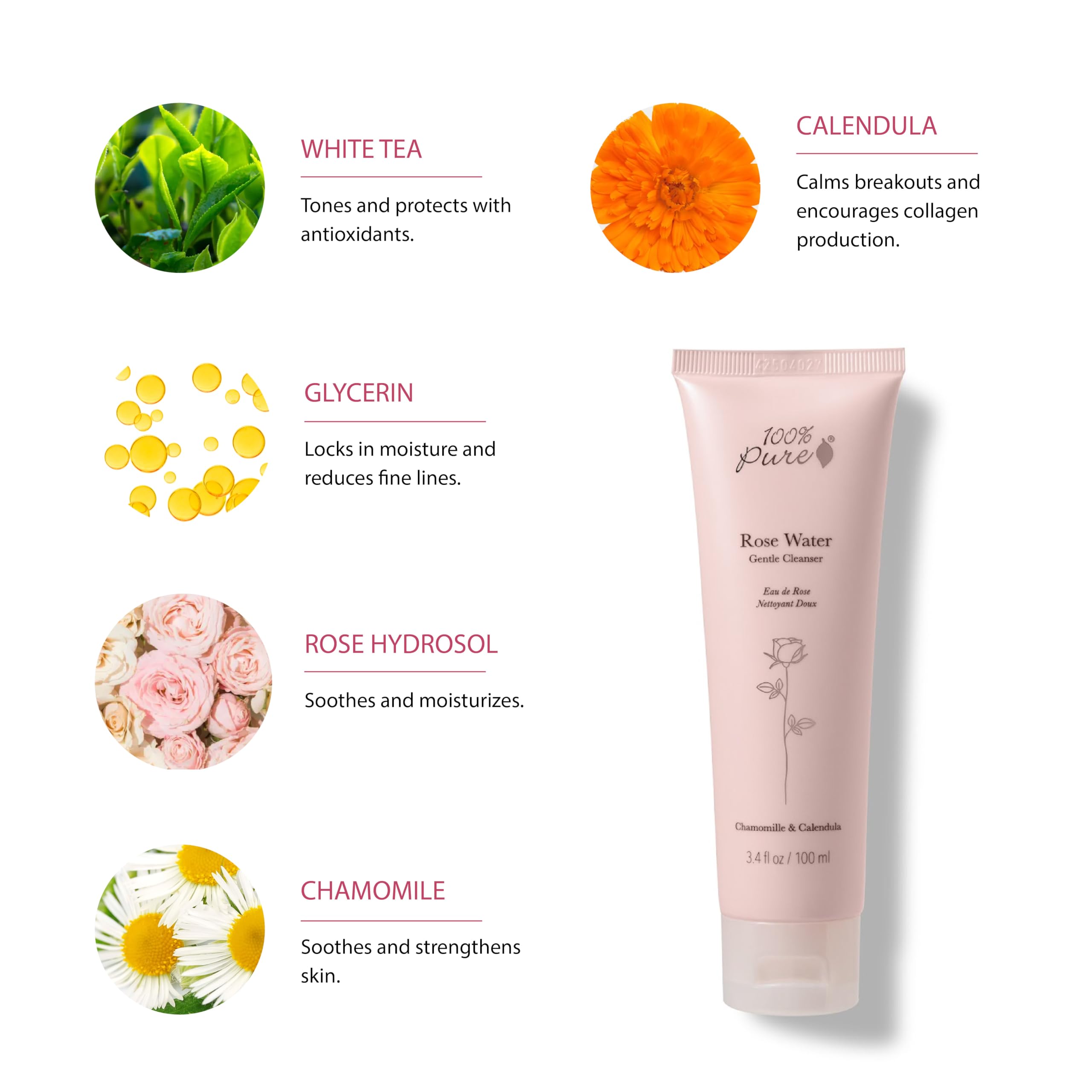 100% PURE Rose Water Gel Cleanser, 3.4 oz - 100% PURE